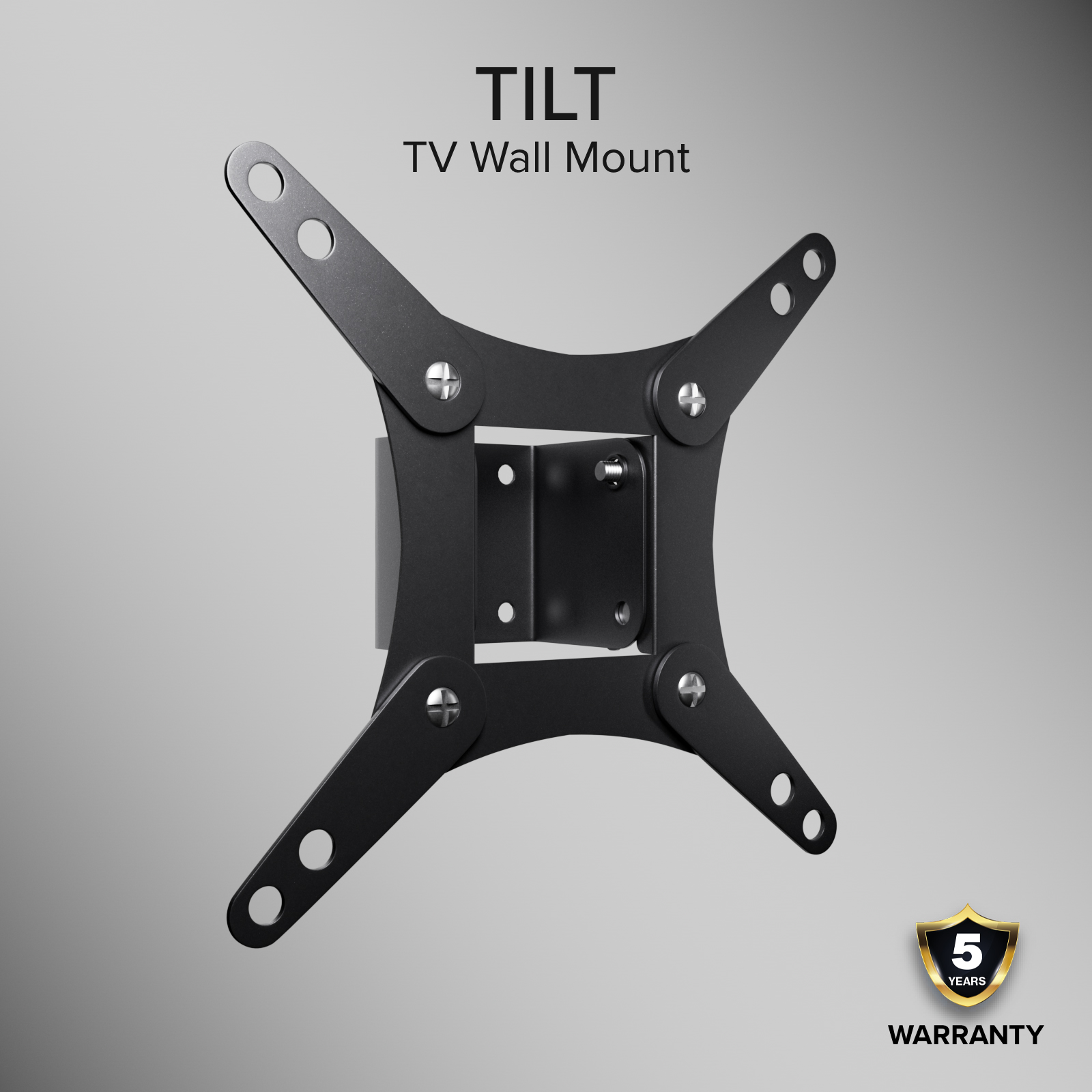 Soporte de pared para TV negro inclinable con garantía de 5 años.