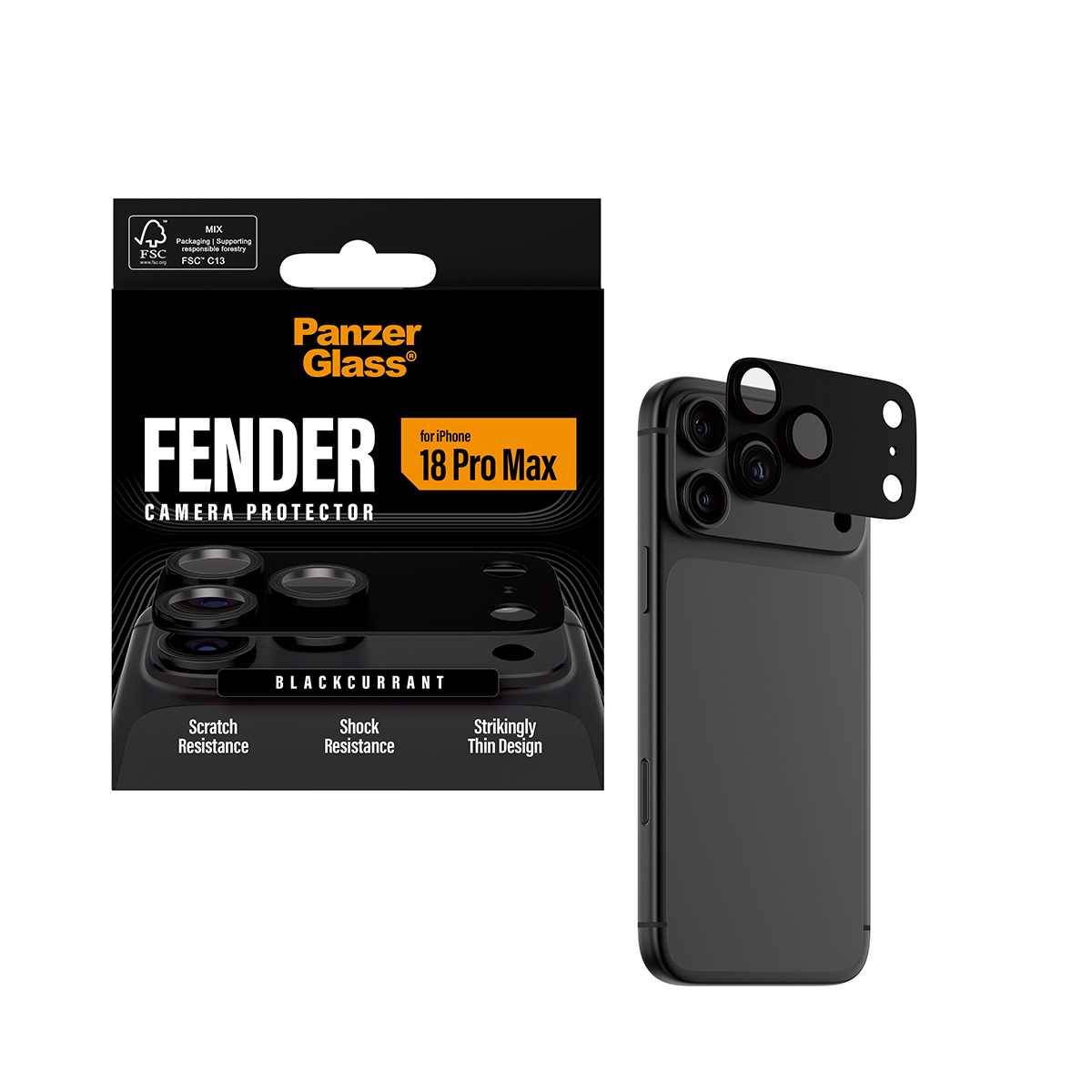 PanzerGlass kamera koruyucu kutusu ve lens koruyuculu siyah iPhone.