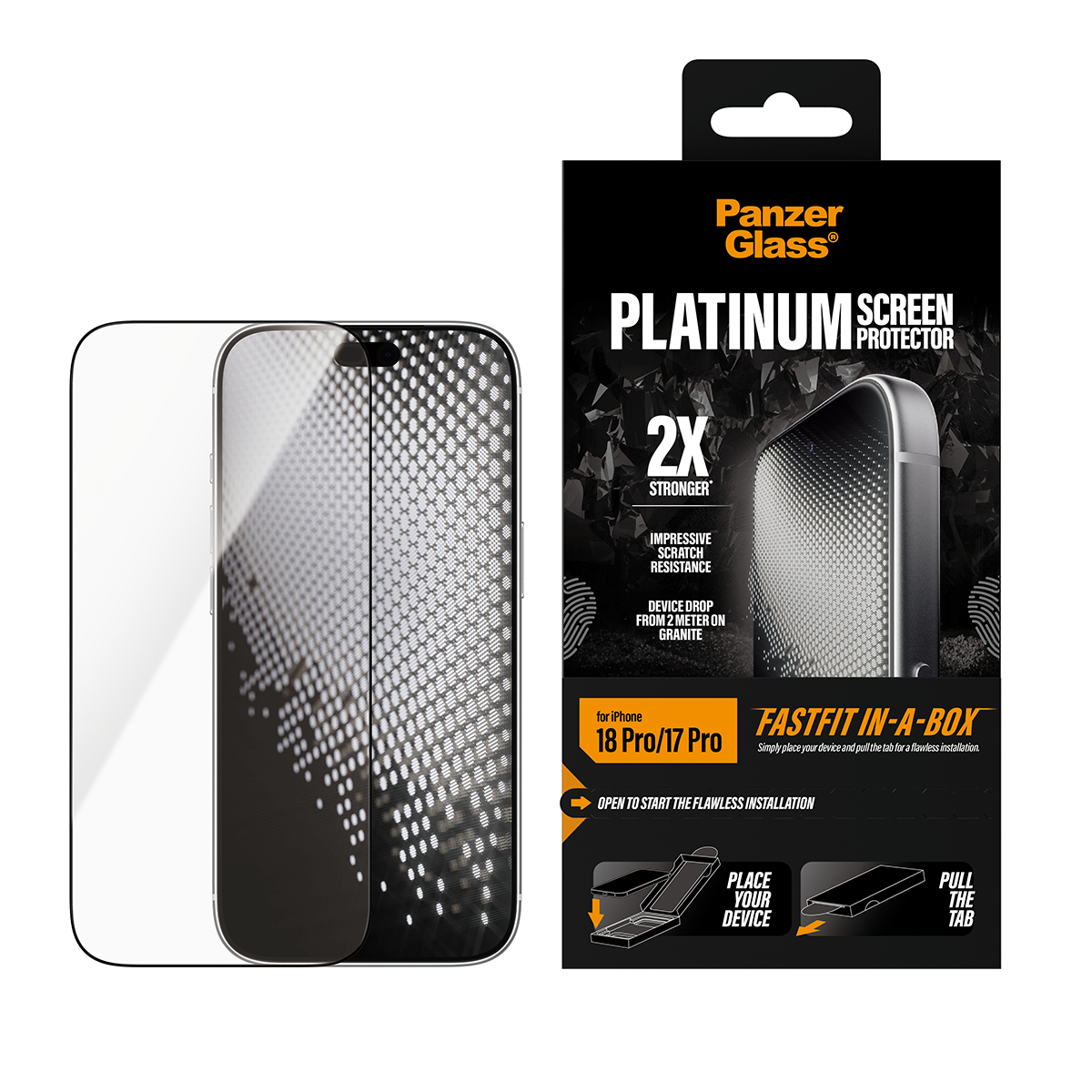 PanzerGlass Platinum ekran koruyucu kutusu ve koruyuculu akıllı telefon.