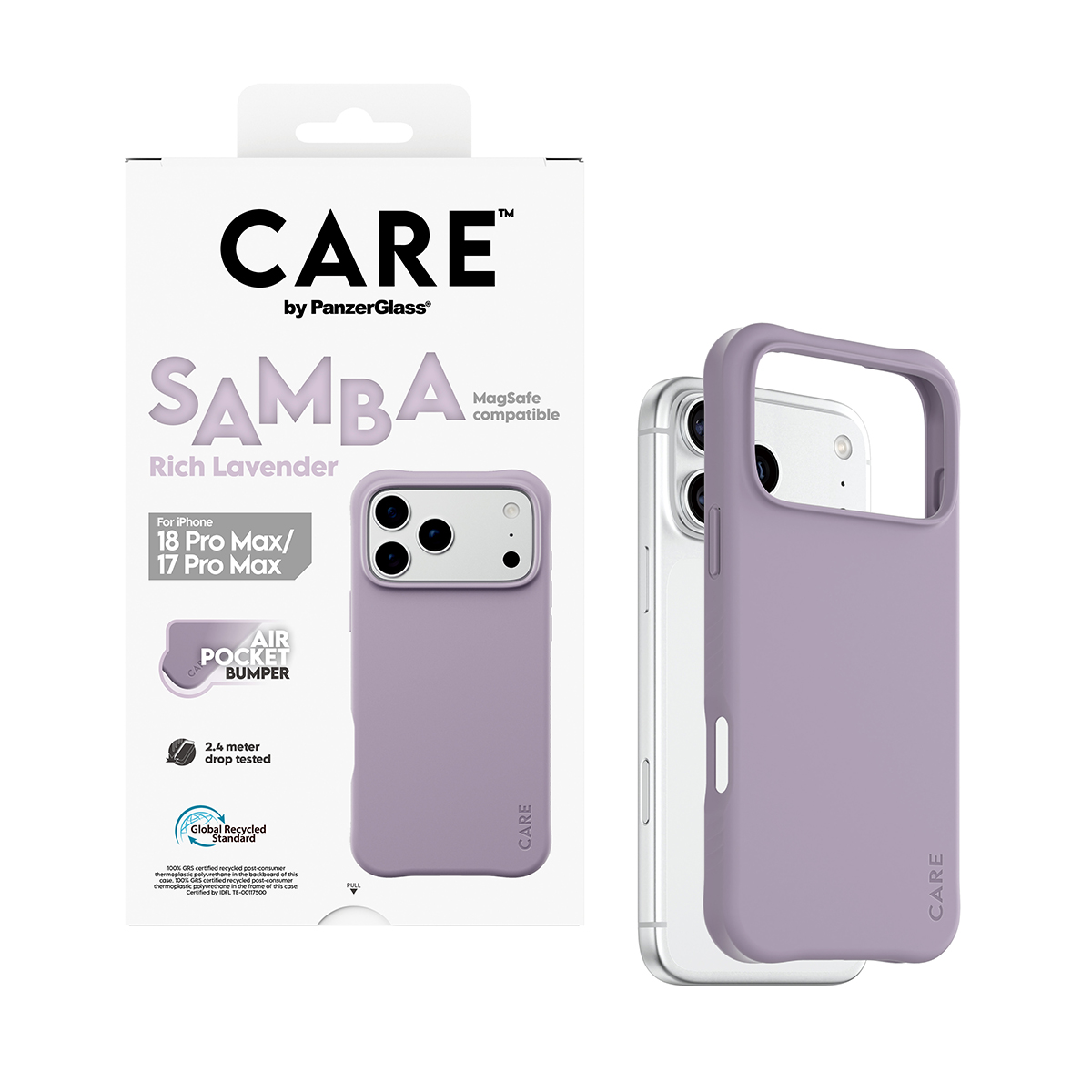 Ambalajında lavanta rengi iPhone telefon kılıfı.