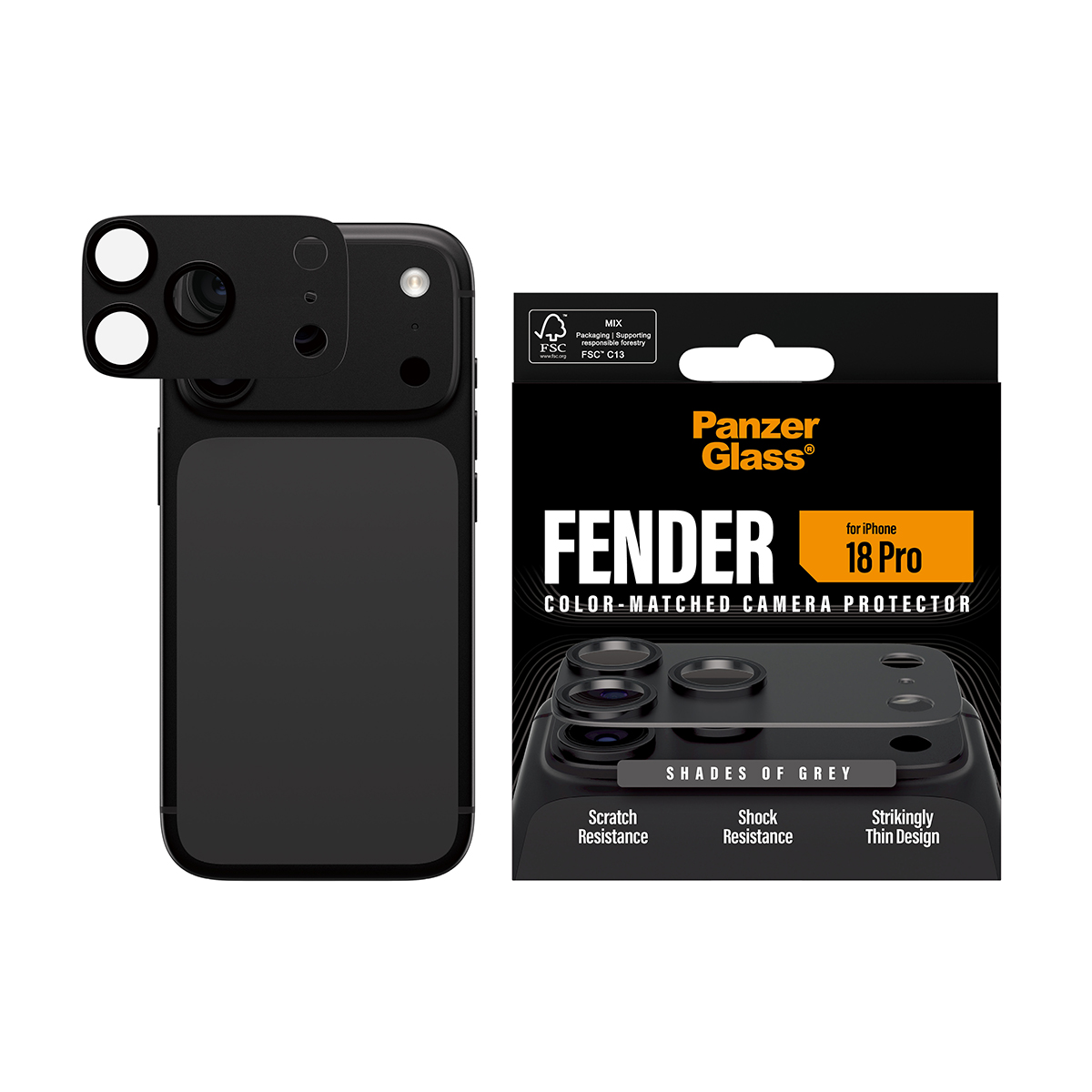 Ambalajlı iPhone için PanzerGlass kamera koruyucusu.