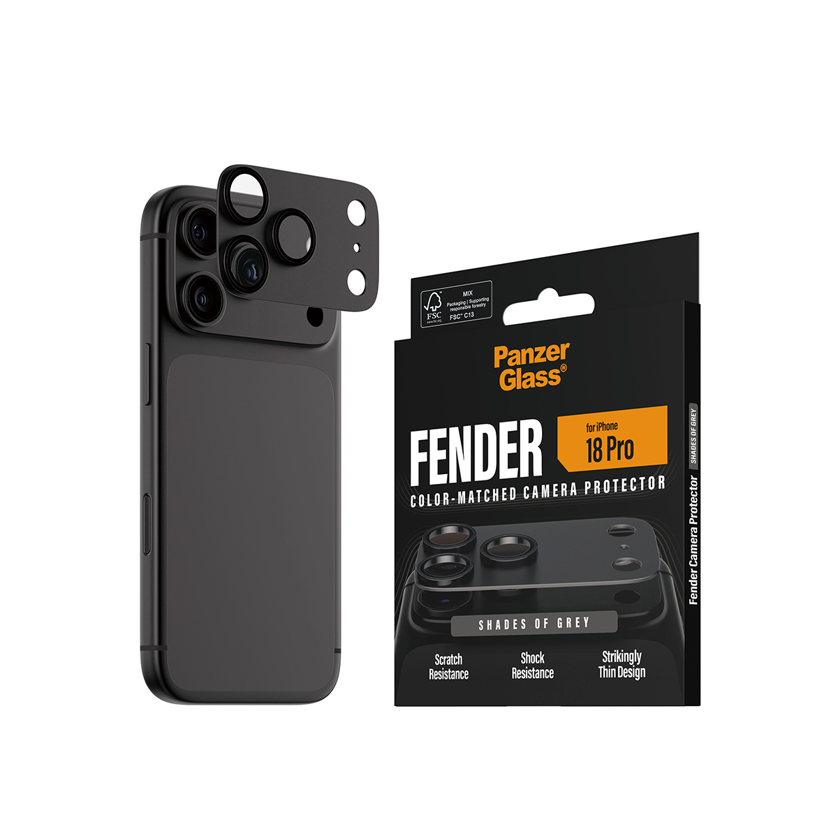 Ambalajıyla birlikte iPhone için PanzerGlass kamera koruyucu.