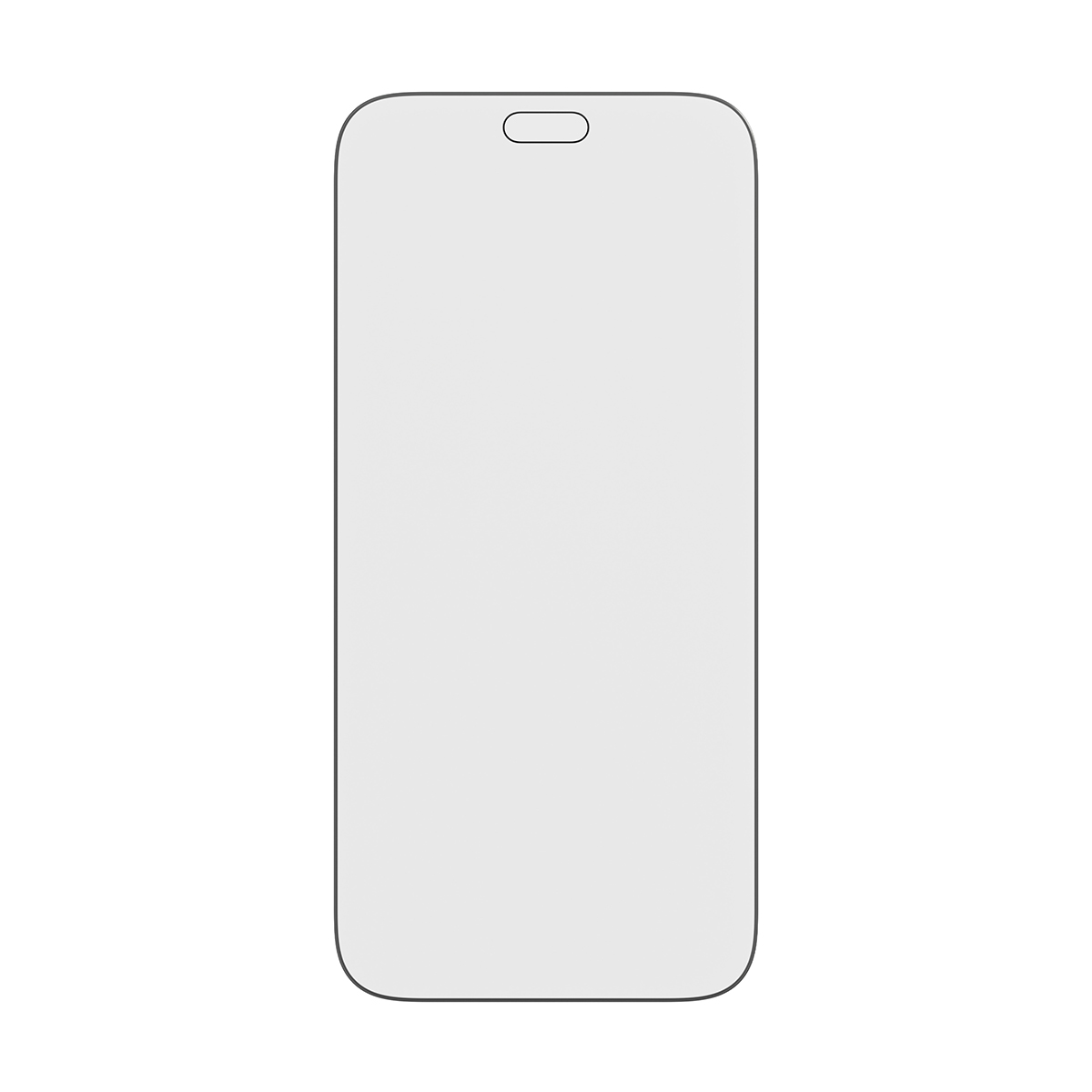Yuvarlatılmış köşelere ve ön kamera için boşluğa sahip akıllı telefon ekran koruyucu cam.
