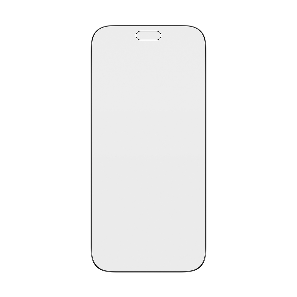 Beyaz arka planda yuvarlatılmış köşe ve üst kesime sahip beyaz bir akıllı telefon ekran koruyucusu.