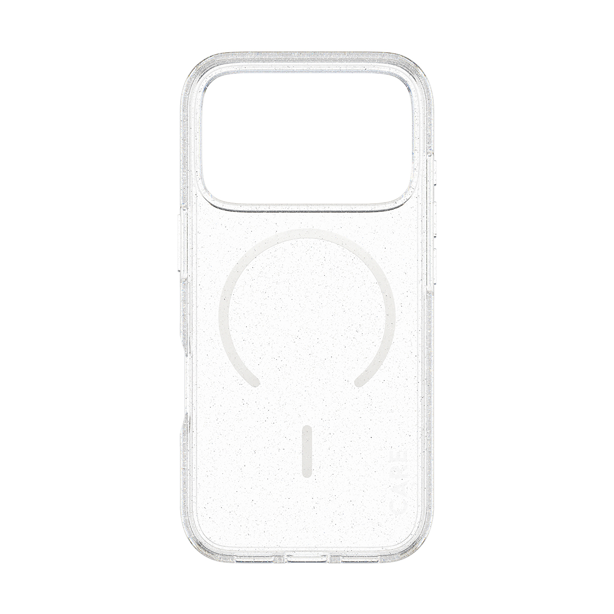 Entegre MagSafe halkalı, şeffaf ve parıltılı telefon kılıfı.