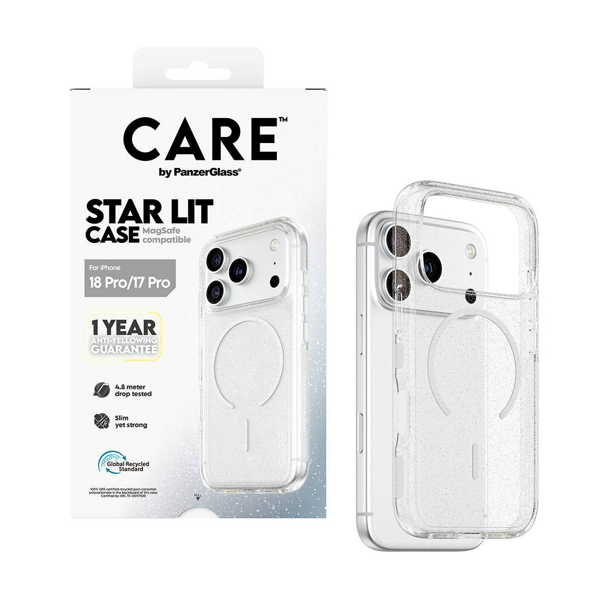 iPhone için MagSafe özellikli CARE Star Lit telefon kılıfı ambalajında.