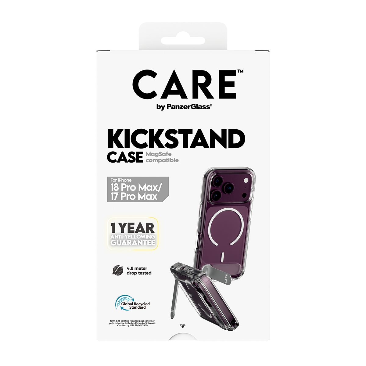 iPhone için bir CARE Kickstand telefon kılıfı ürün ambalajı.