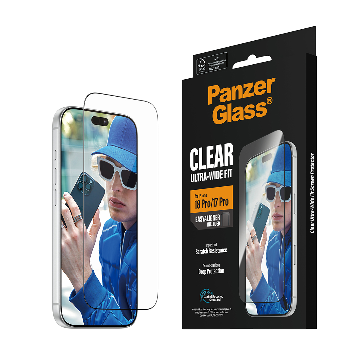 Siyah ambalajıyla birlikte iPhone için PanzerGlass ekran koruyucu.