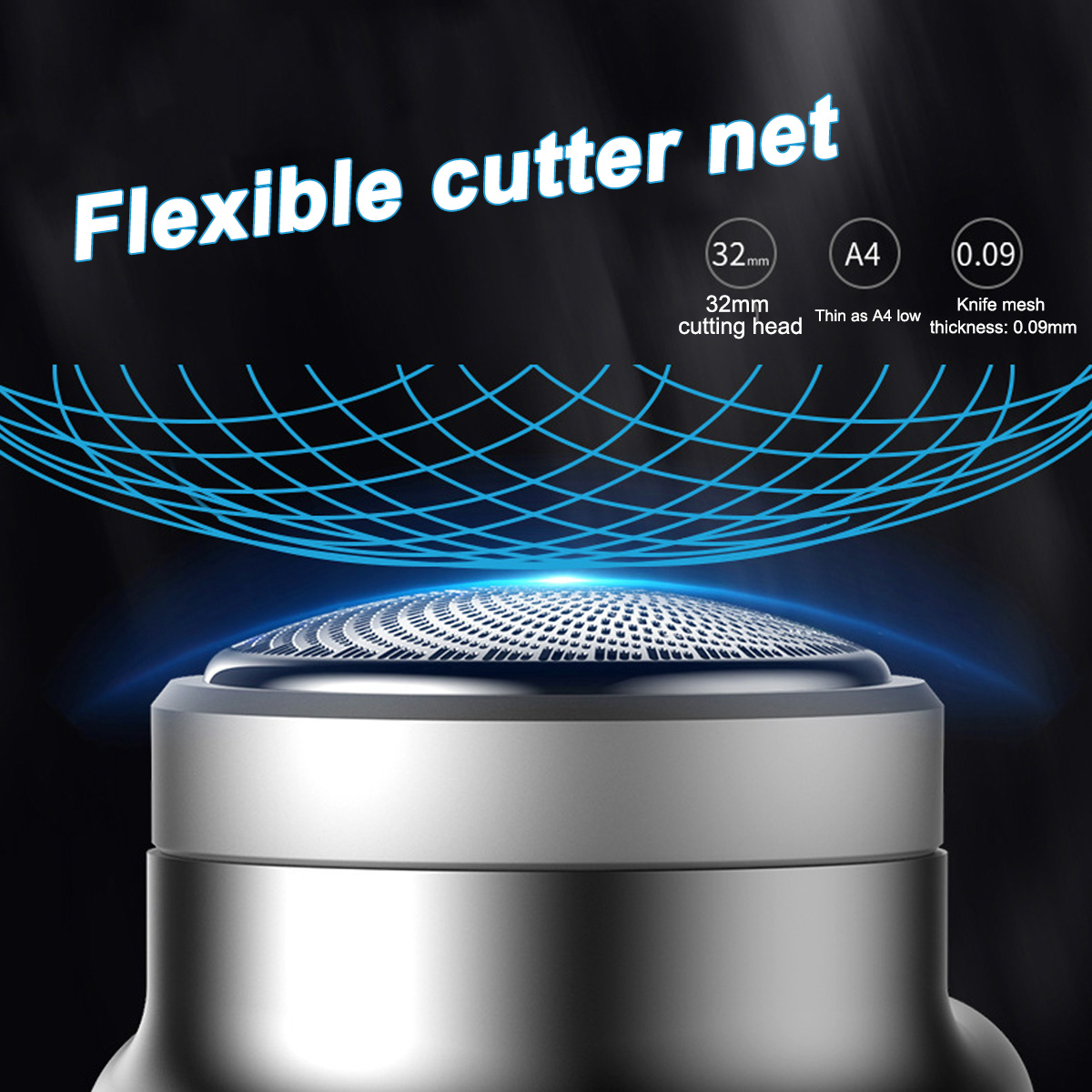 Ein silberner Rasierer mit flexiblem Scherkopf und Textur für präzises Rasieren.