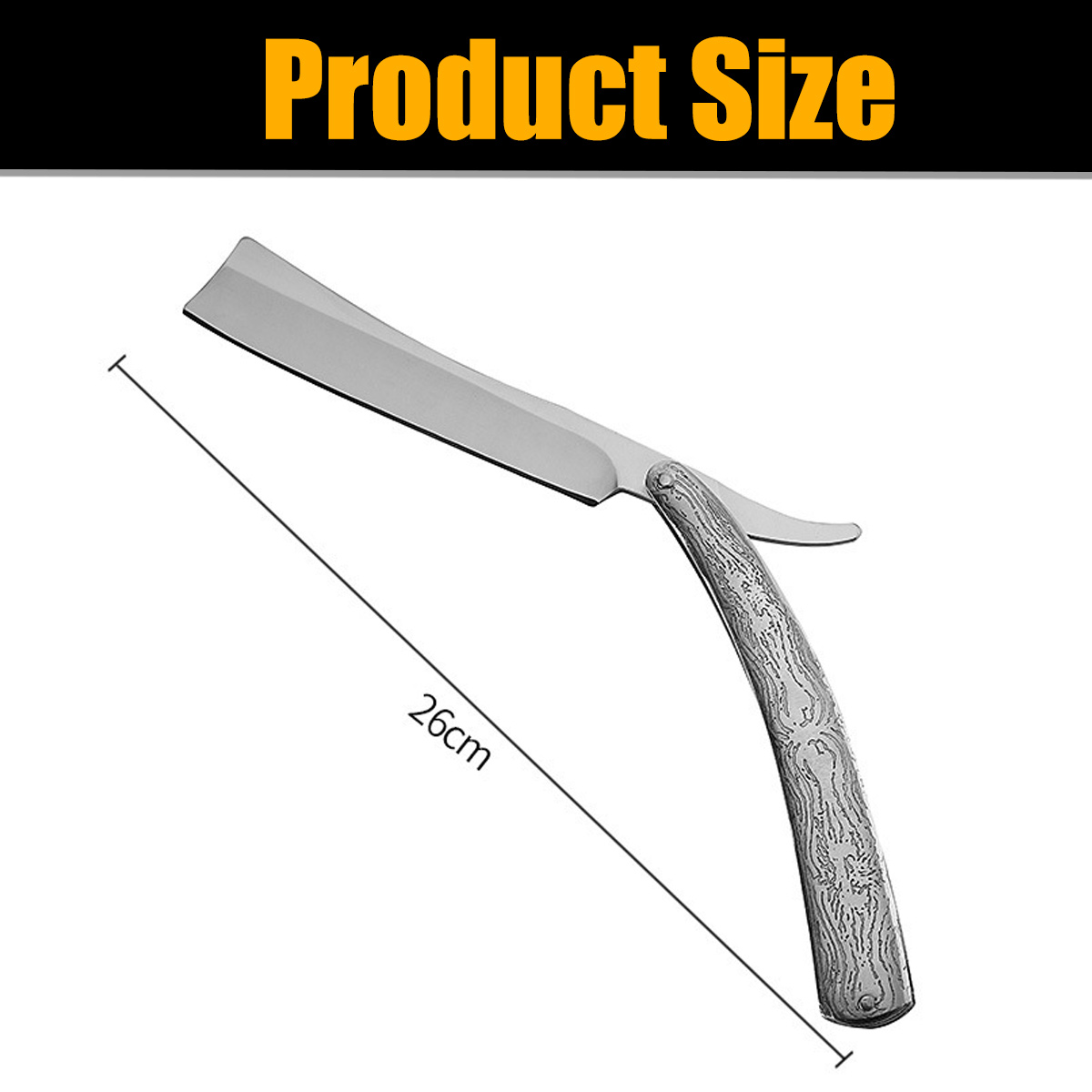 Ein gerades Rasiermesser mit Mustergriff misst insgesamt 26 cm.