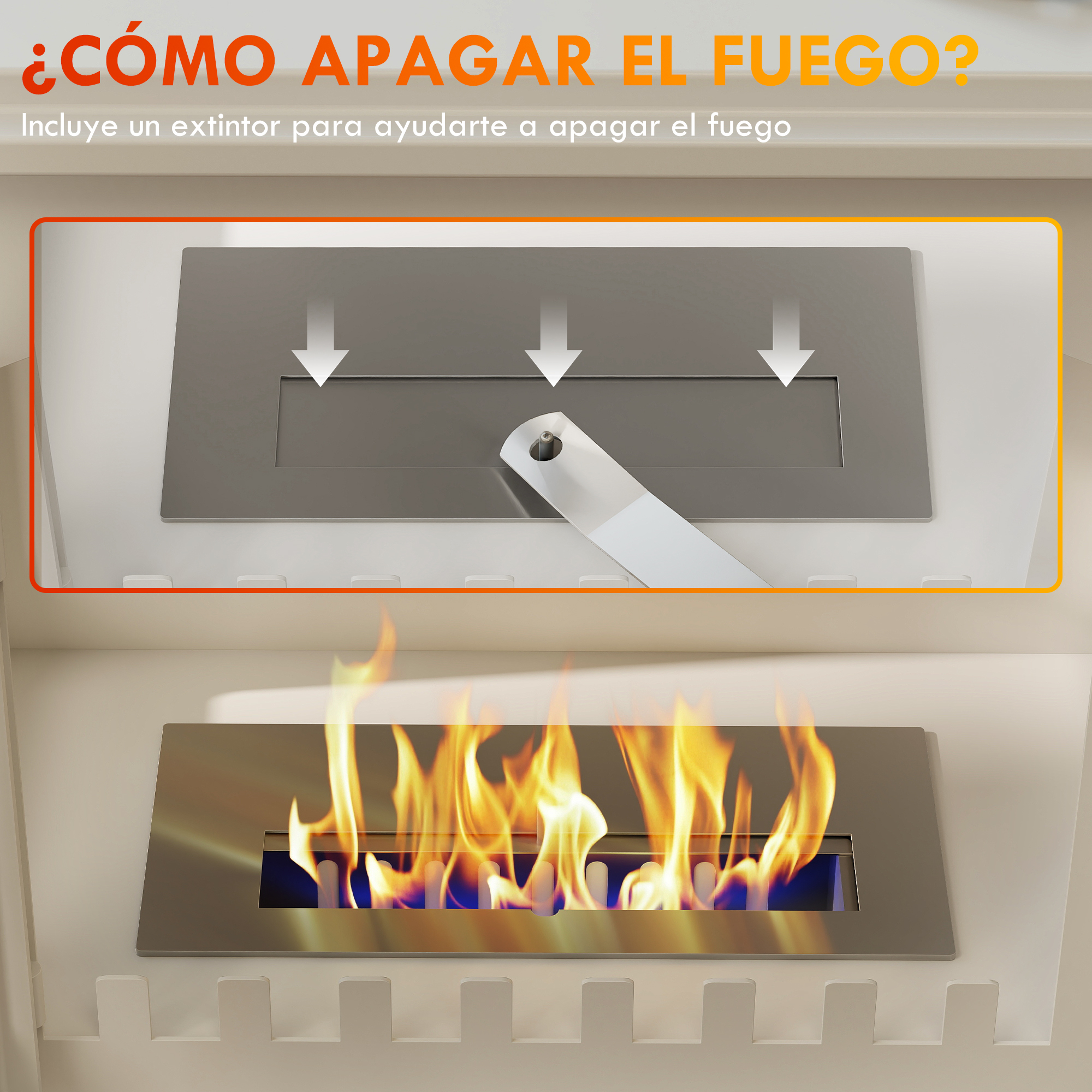 Una herramienta metálica cierra la ranura del quemador para apagar el fuego.