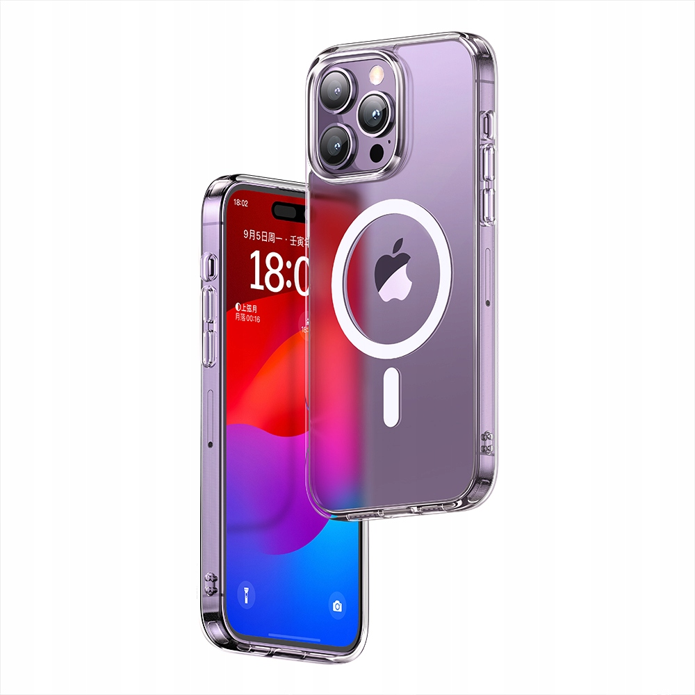 Due iPhone viola, uno con schermo rosso e l'altro che mostra il retro MagSafe.
