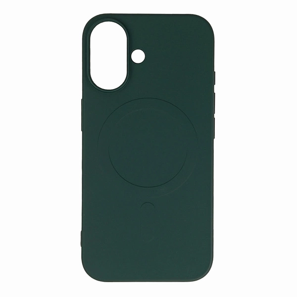 Custodia per smartphone verde scuro con un anello magnetico circolare sul retro.