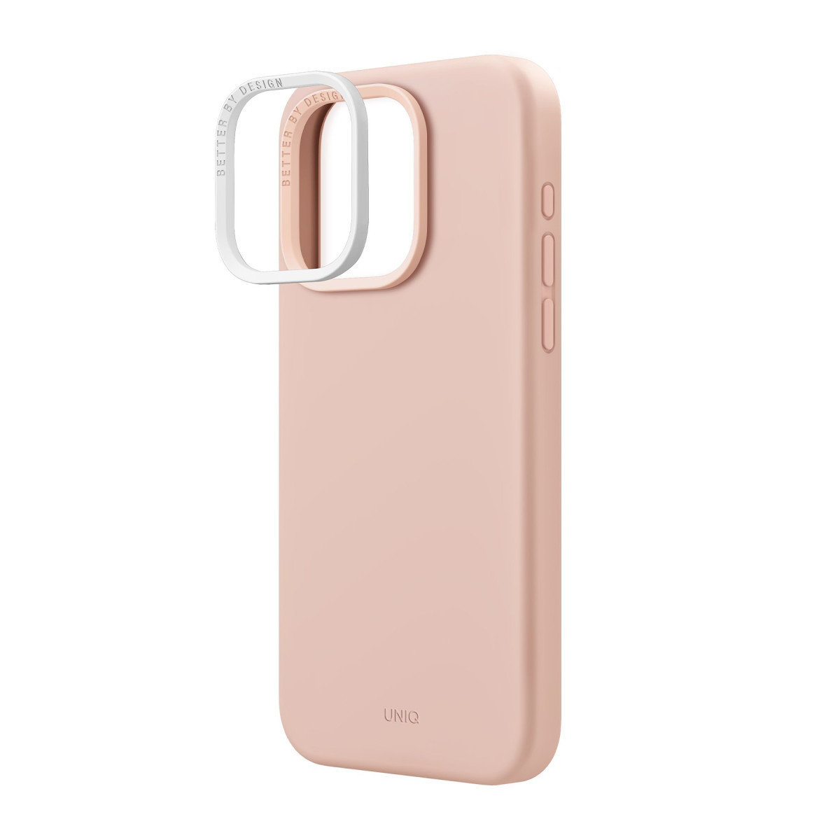 Alt kısımda marka logosu ve beyaz kamera çerçevesine sahip pembe akıllı telefon kılıfı.