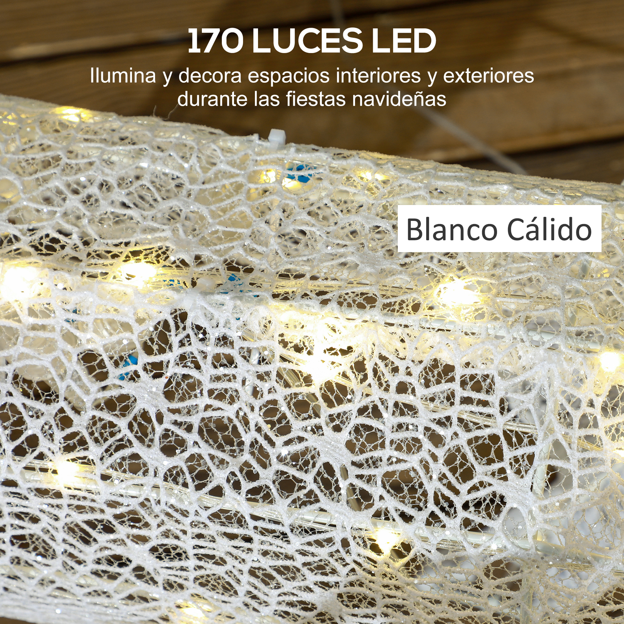 Luces LED blanco cálido cubiertas con tela blanca brillante y estilo red.