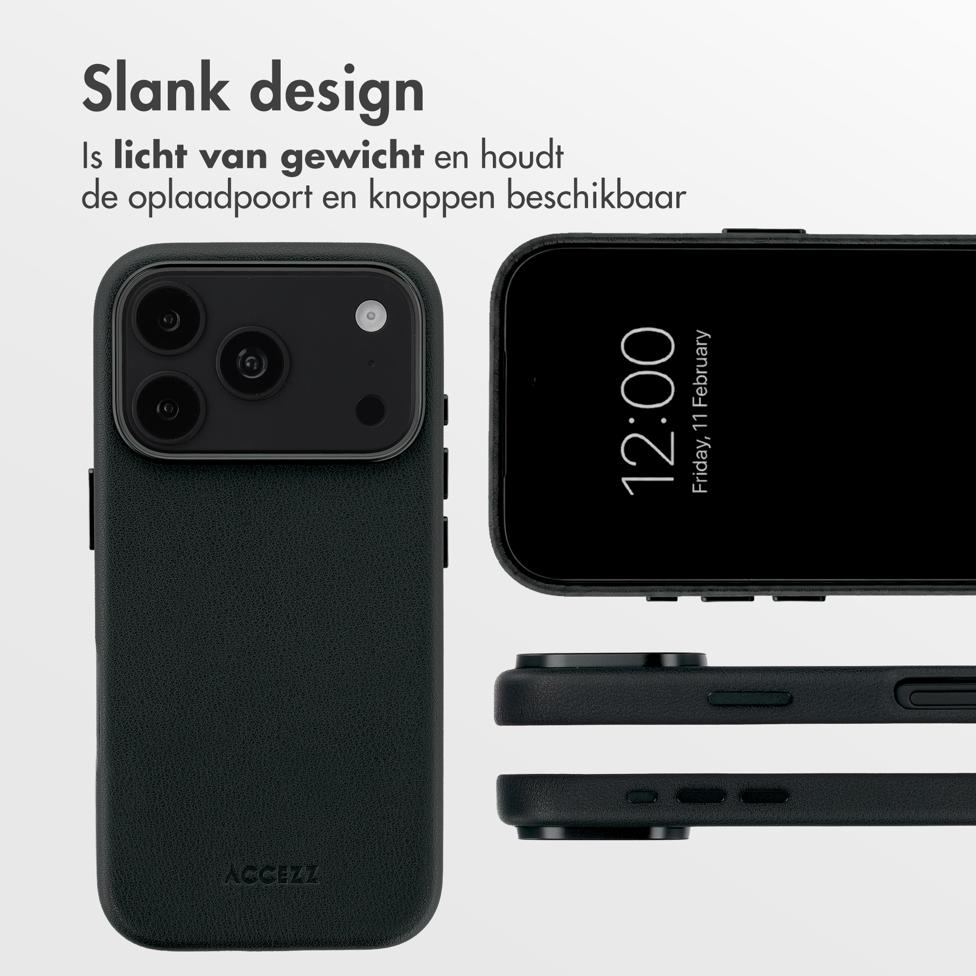 Coque de téléphone noire avec découpe pour appareil photo et boutons.