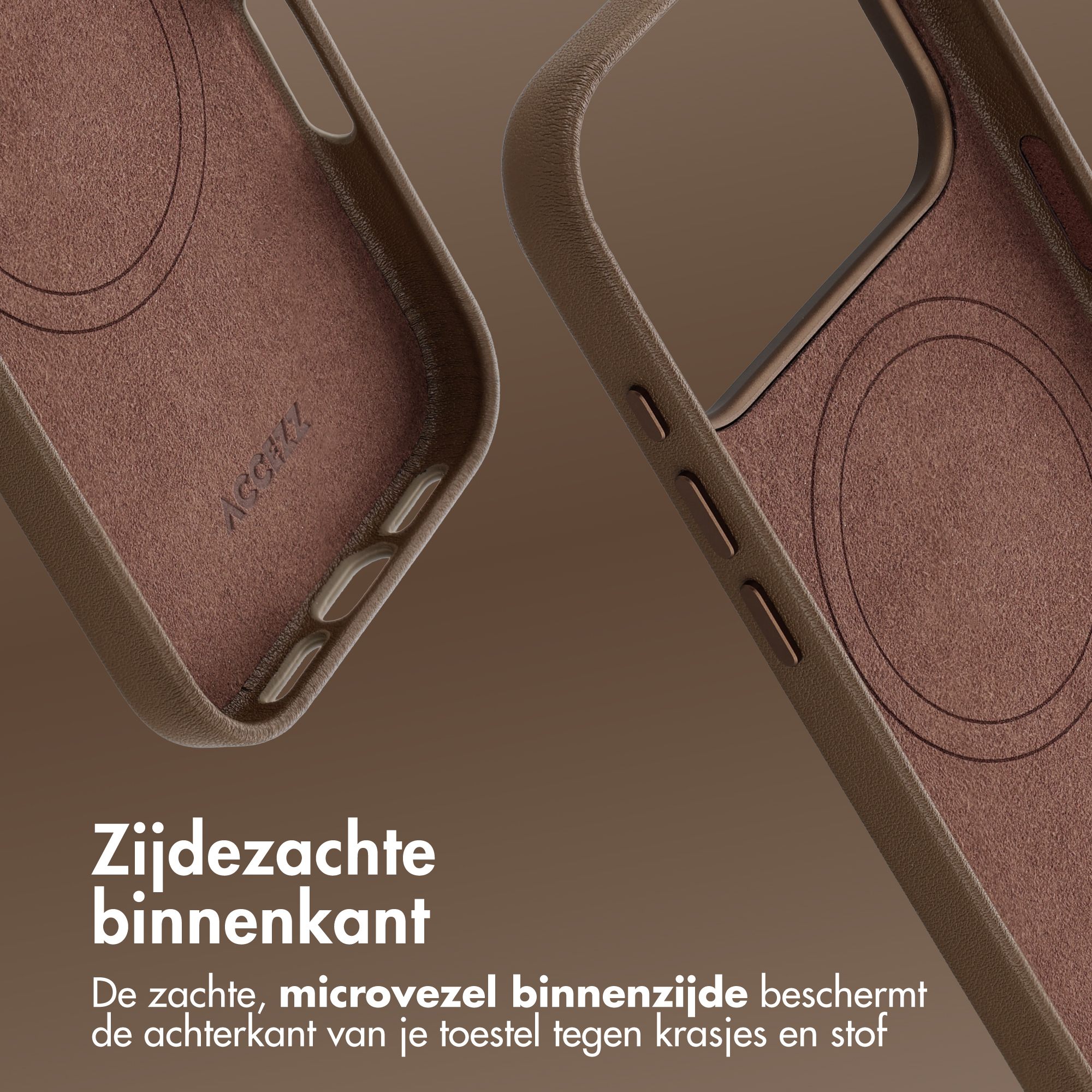 Braune Leder Handyhülle mit weichem Innenfutter aus Mikrofaser.