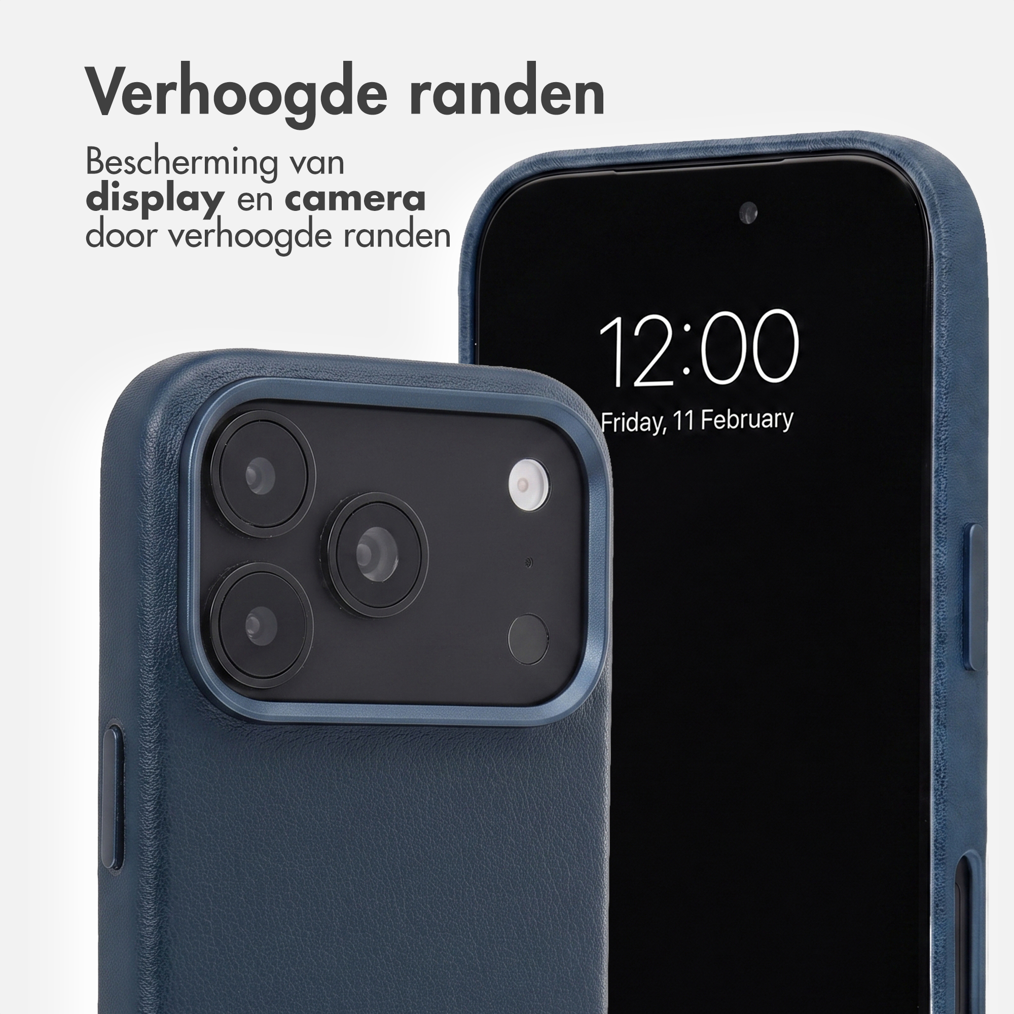 Zwei blaue Handyhüllen zeigen erhöhte Ränder für Display- und Kameraschutz.