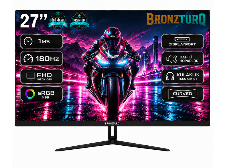 BRONZTURQ 180Hz (DP + HDMI) FHD Kavisli BTQ270FHD-A3 27 inç Full-HD 1 ms Gaming Monitör Siyah