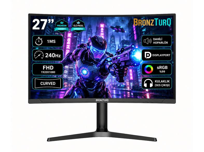 BRONZTURQ 240Hz (DP + HDMI) FHD Kavisli BTQ270FHD240-JY 27 inç Full-HD 1 ms Gaming Monitör Siyah