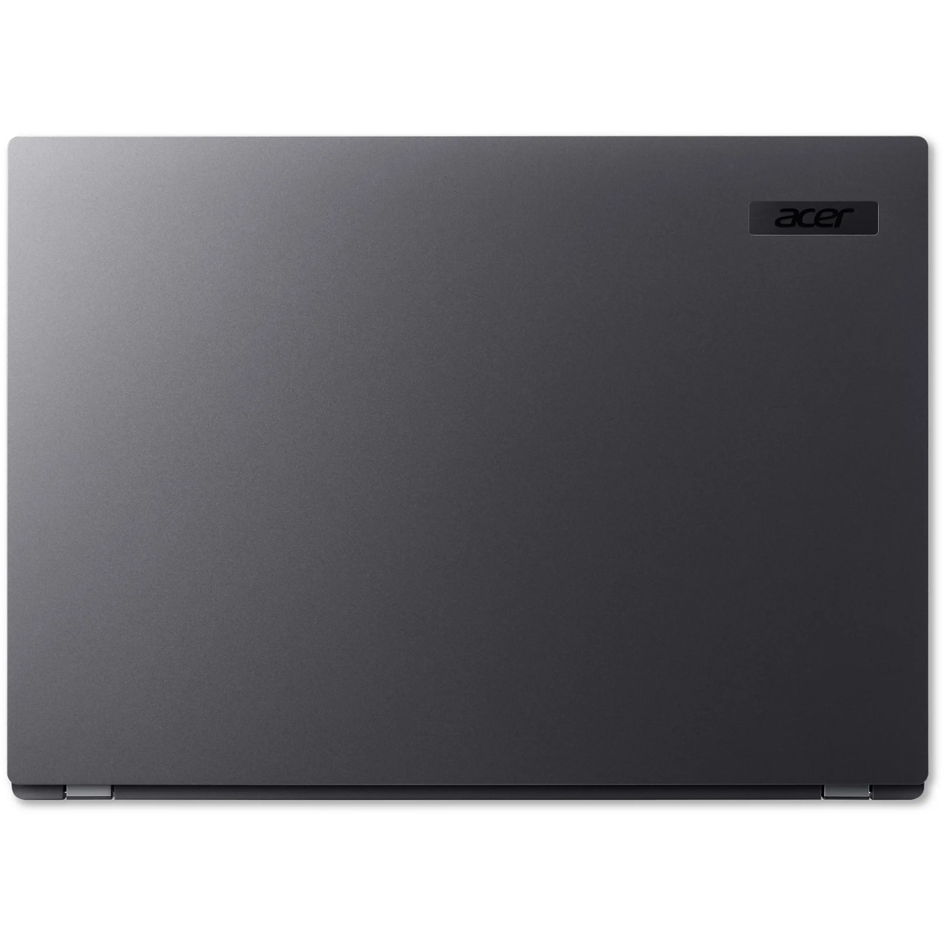 Laptop Acer grigio scuro chiuso visto dall'alto con logo.