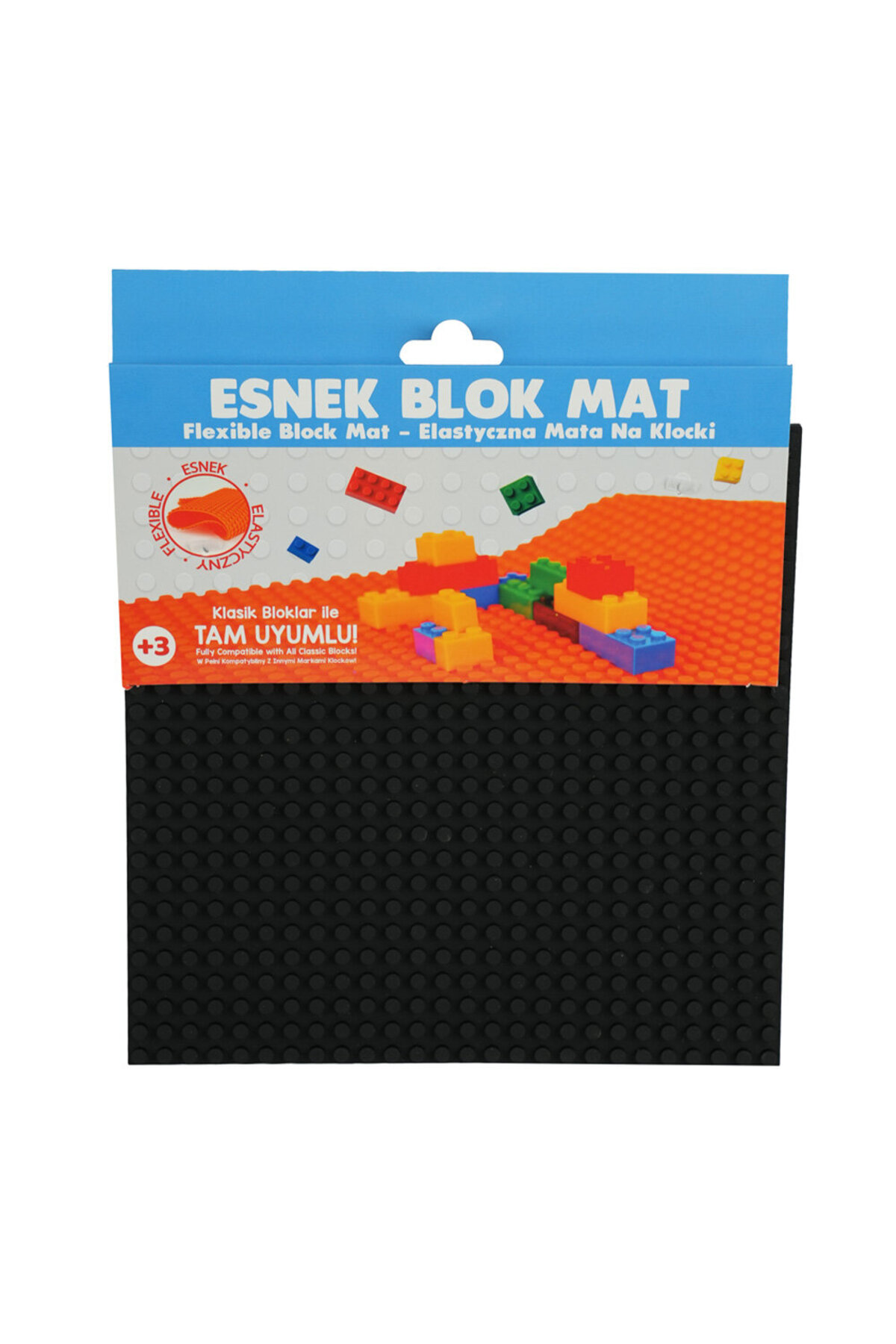 Renkli yapı bloklarına sahip siyah esnek blok mat ambalajı.