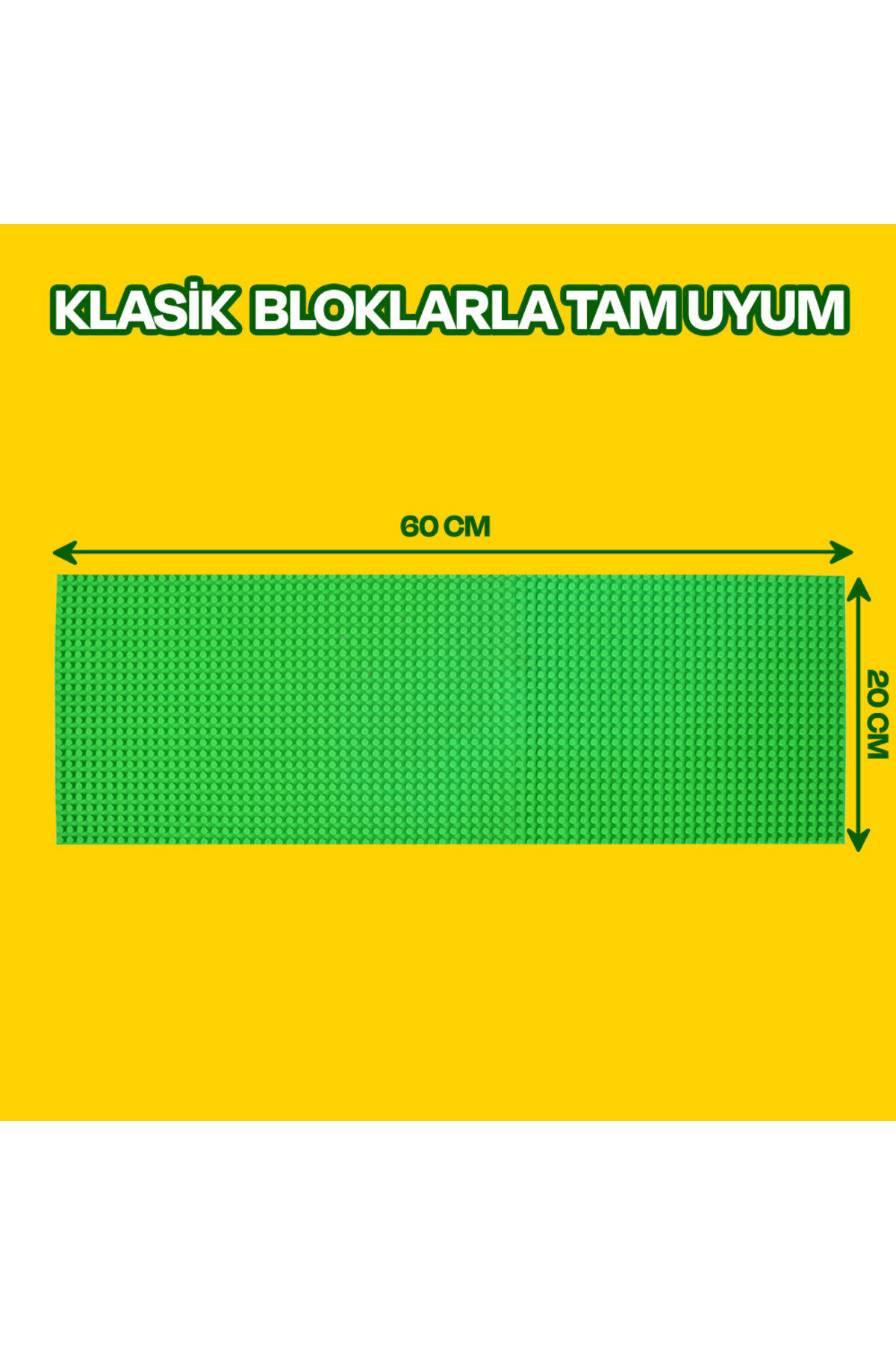 Üst kısmında Türkçe yazı bulunan sarı arka plan üzerinde 60 cm'ye 20 cm boyutlarında yeşil yapı levhası.