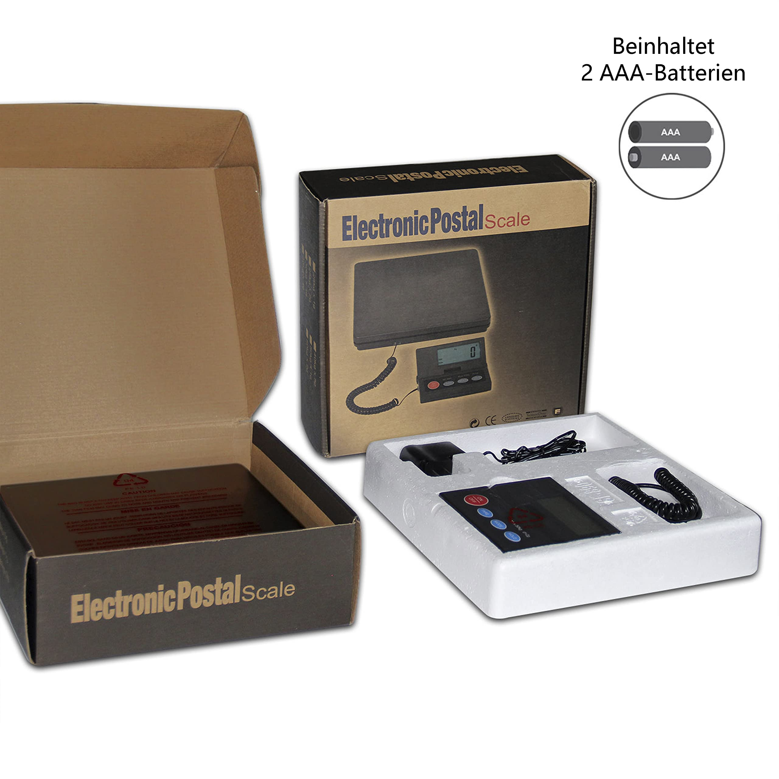 Bilancia postale elettronica con scatola e batterie.