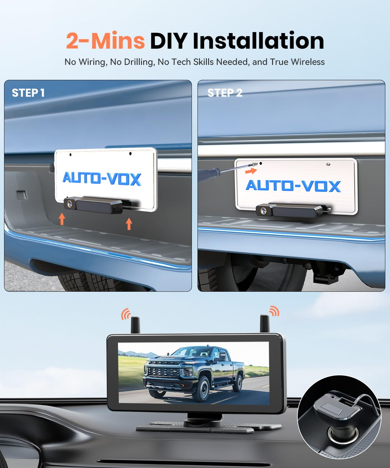 Instructions pour l'installation facile d'une caméra de recul Auto-Vox sur un camion.
