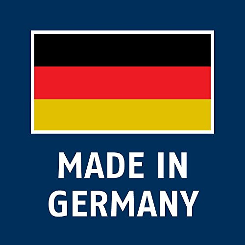Deutsche Flagge über dem Text Made in Germany auf blauem Hintergrund.