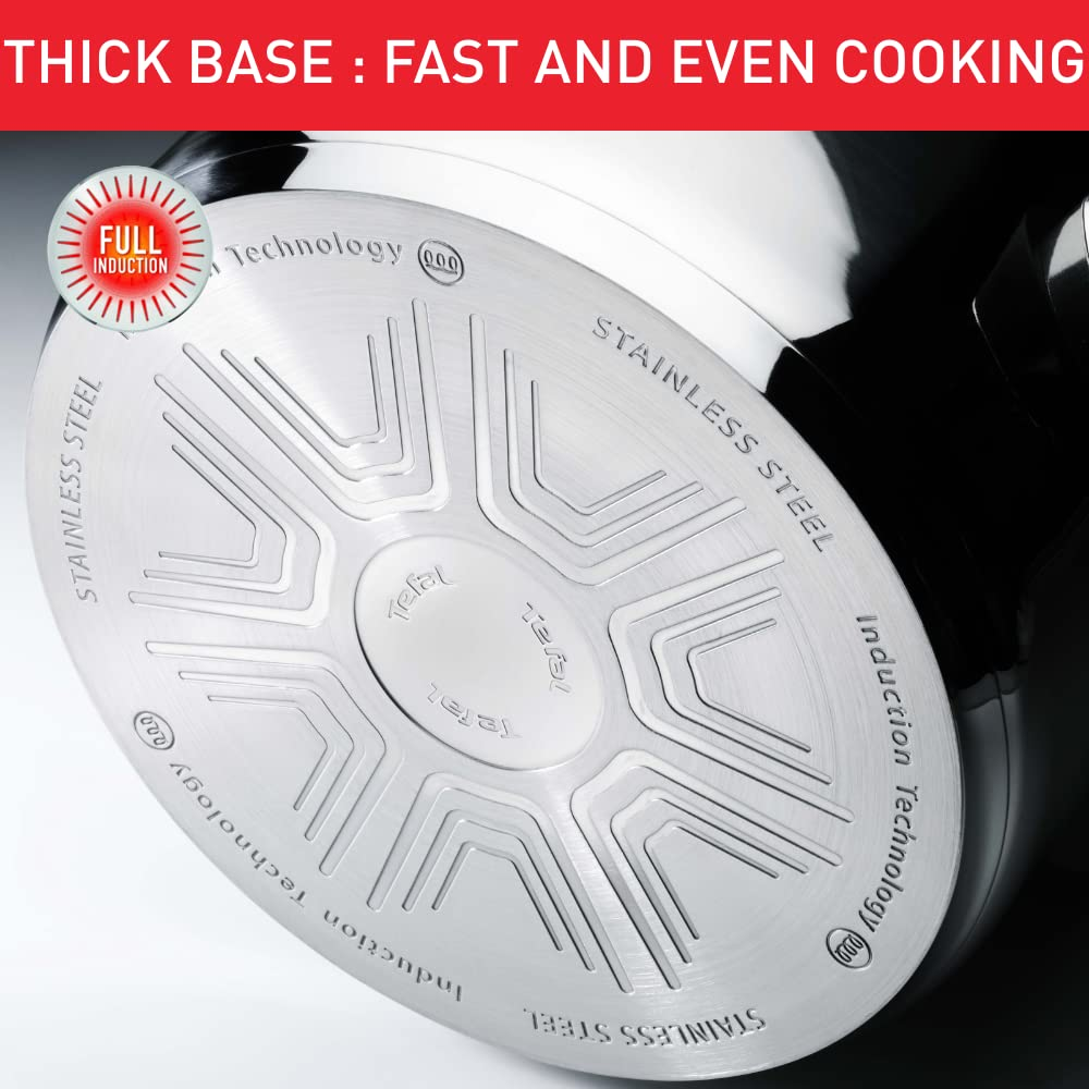 Fond d'une casserole en acier inoxydable avec technologie induction.