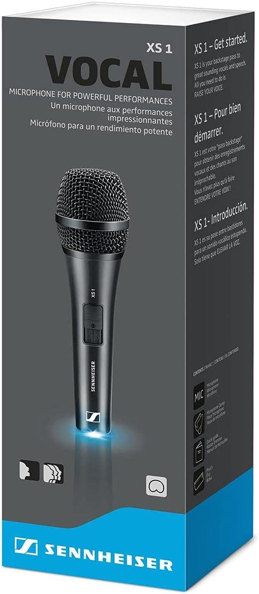 Sennheiser XS 1 Vokalmikrofon in grauer Verpackung mit Text.