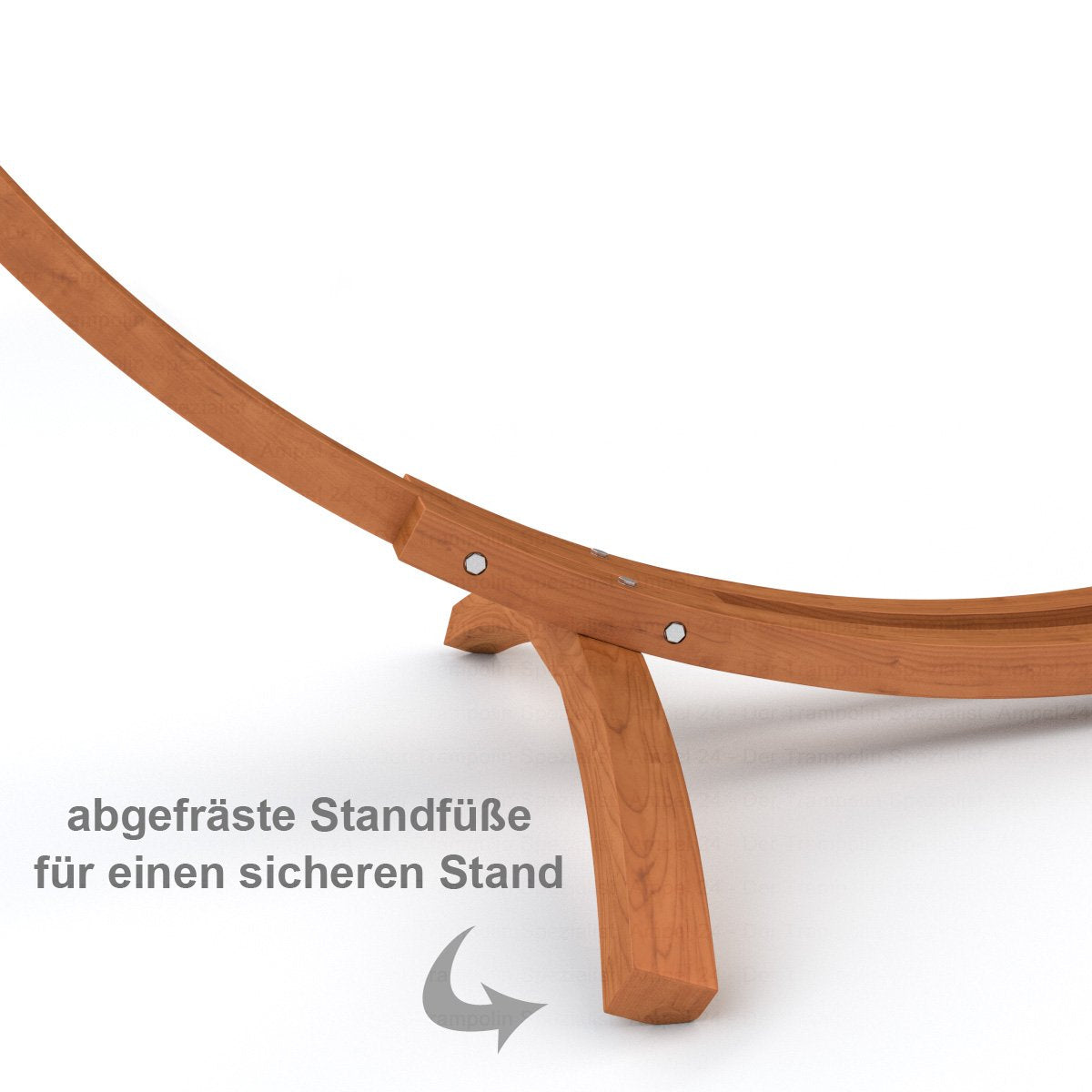 Holzstandfuß eines Bogens mit Fräsung für stabilen Halt.