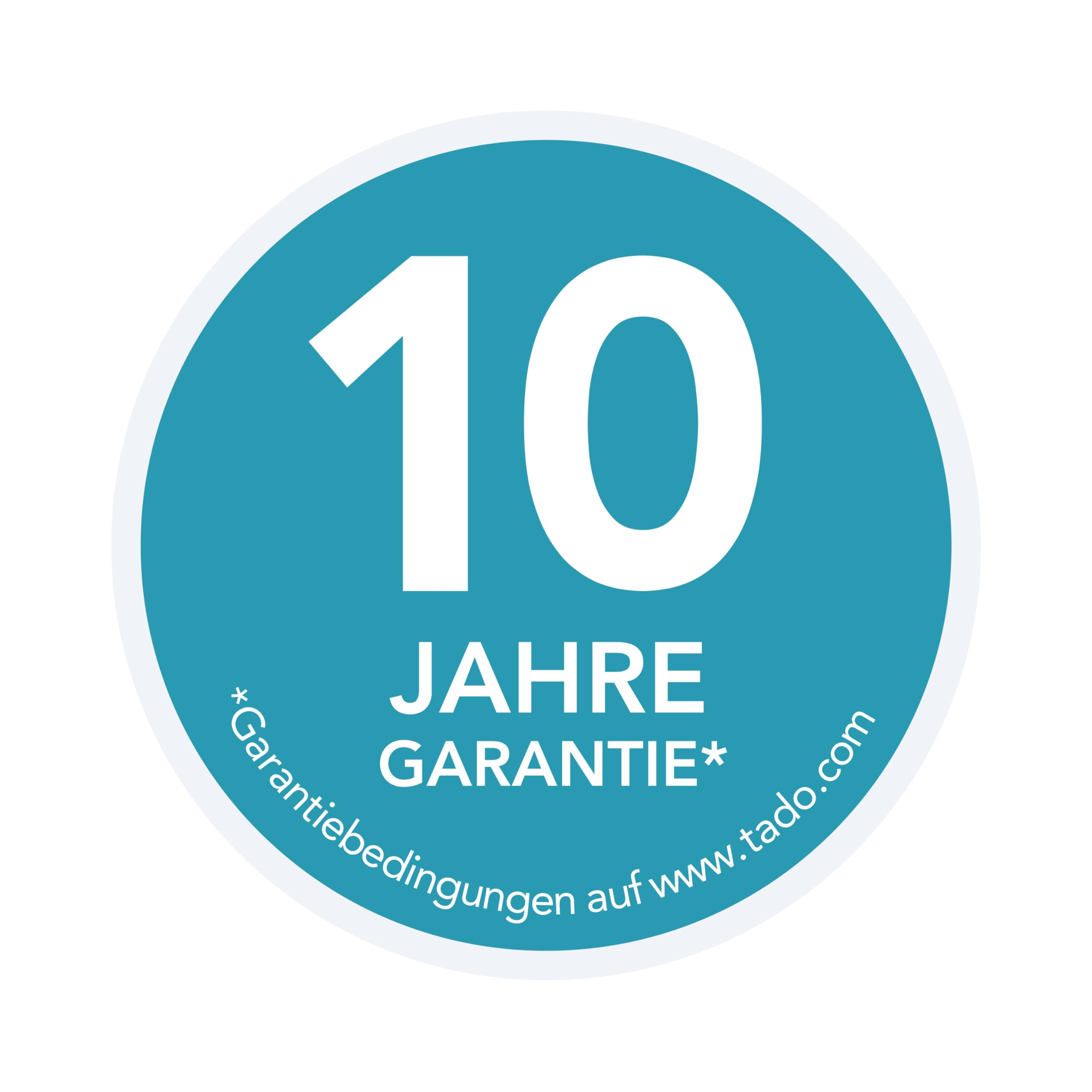 Ein blaues kreisrundes Logo mit weißer Aufschrift: 10 Jahre Garantie.