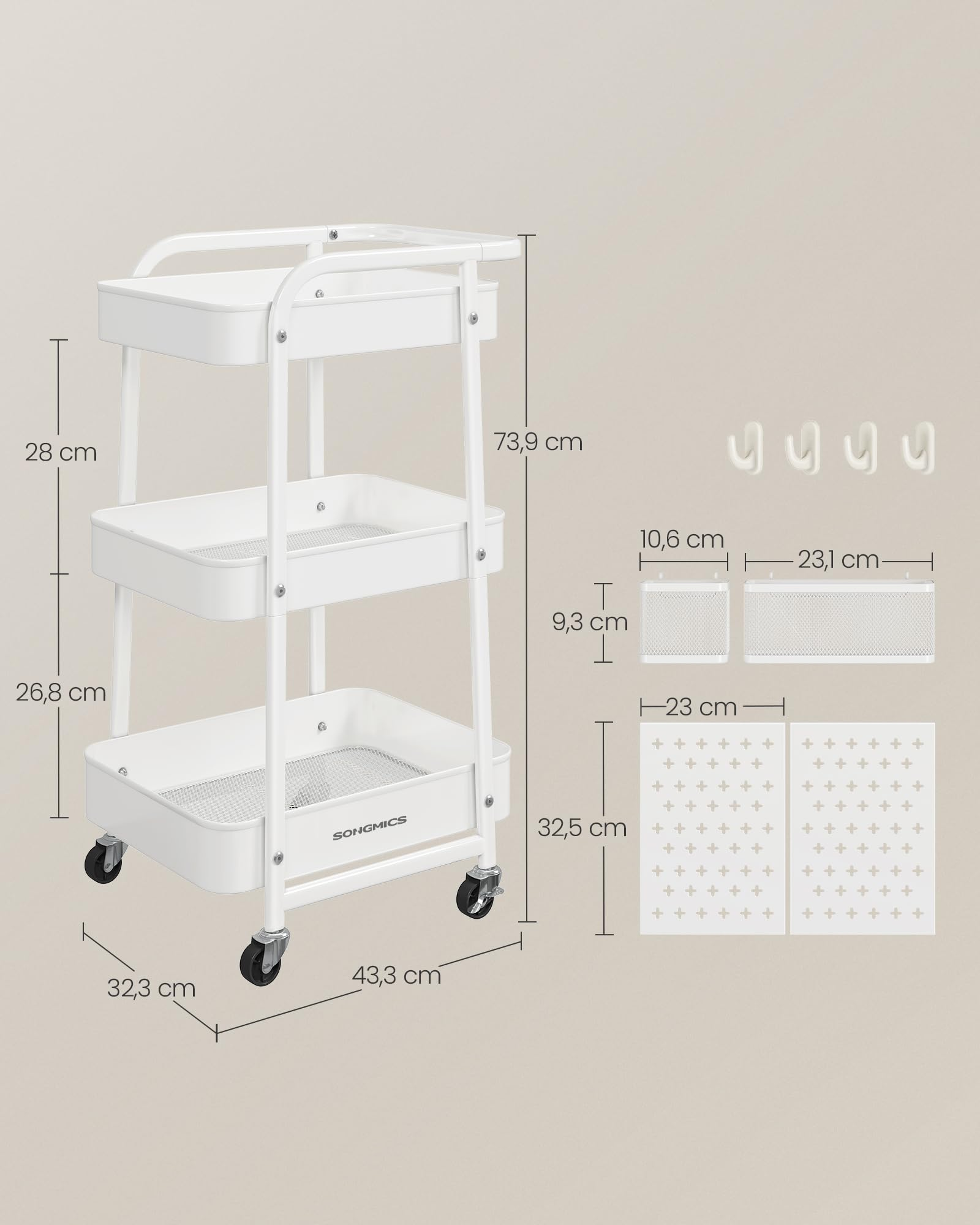 SONGMICS LRC037W01 Rollwagen Weiss