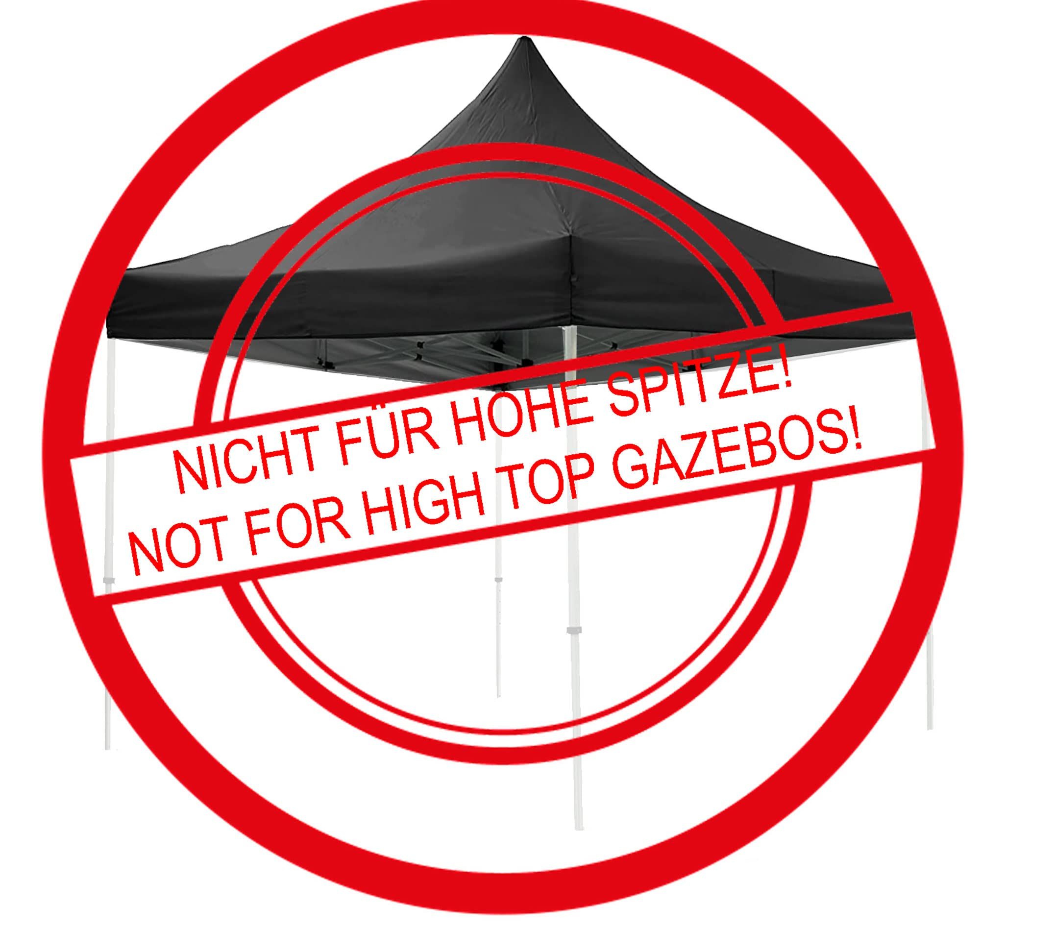 Ein schwarzer Pavillon mit rotem Verbotsschild und Warntext.