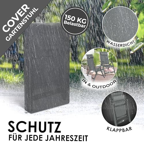 Wasserdichte graue Gartenstuhl-Schutzhülle im Regen mit Insets für Eigenschaften.