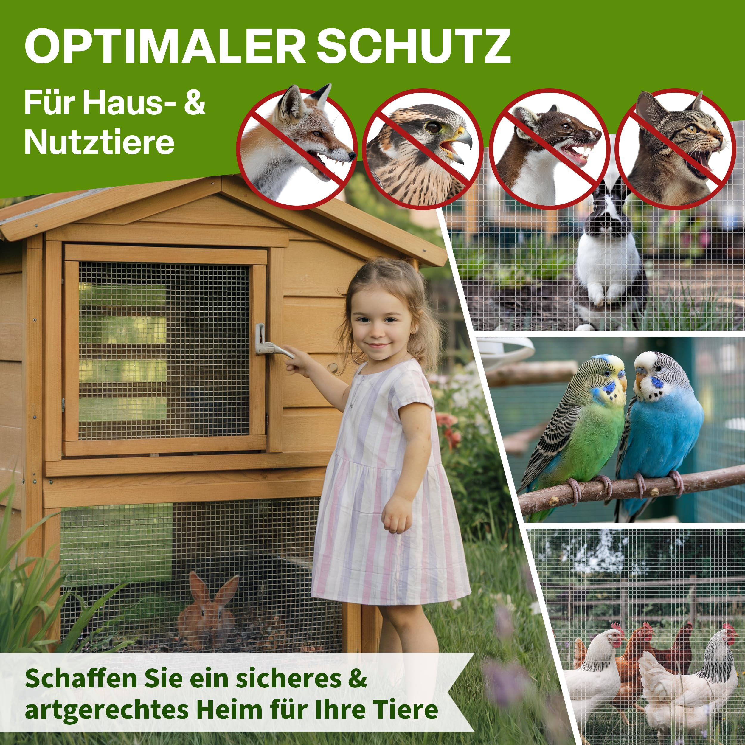 Un enclos en bois, un enfant à côté et des images d'animaux protégés des prédateurs.