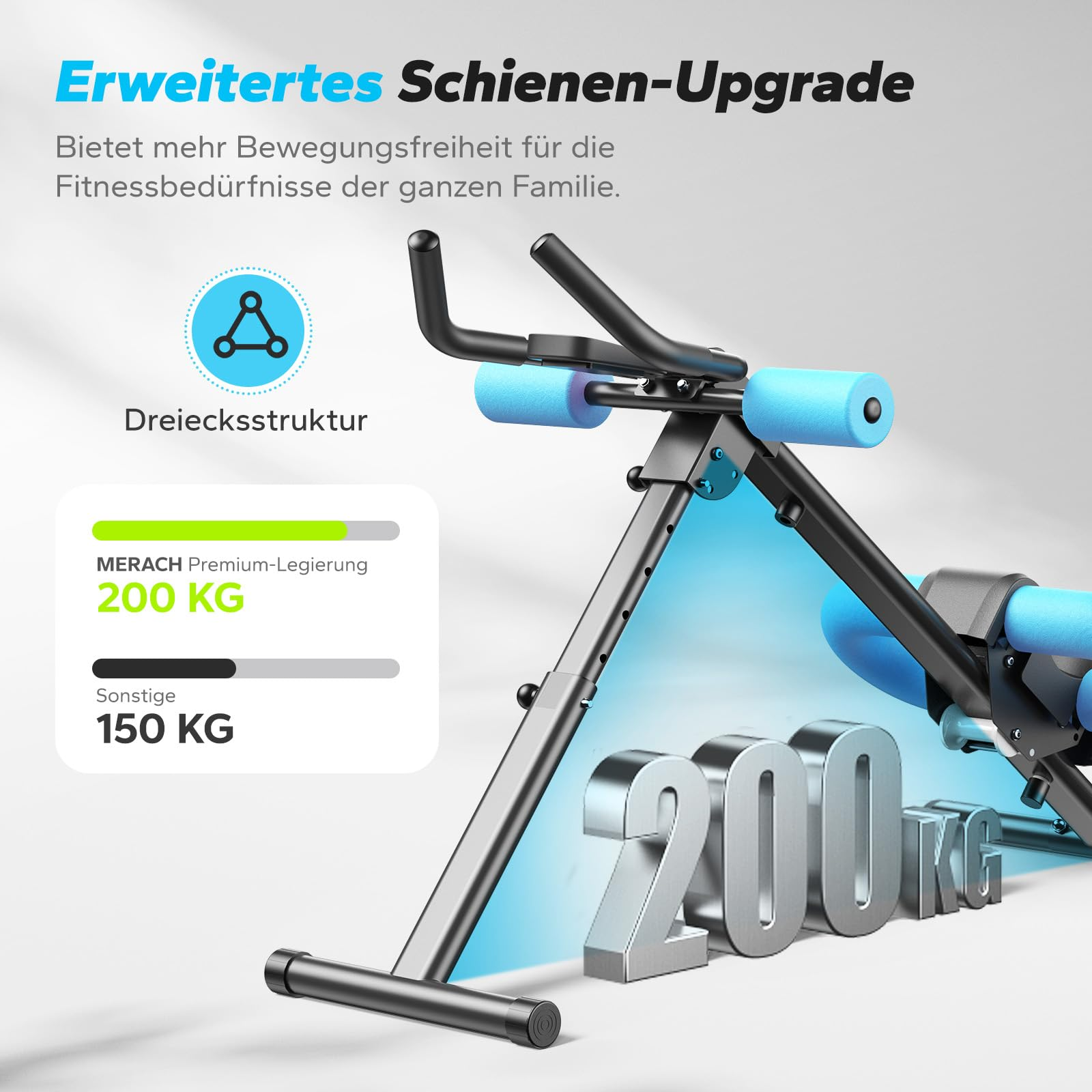 Fitnessgerät mit Dreiecksstruktur und 200 kg Kapazität.