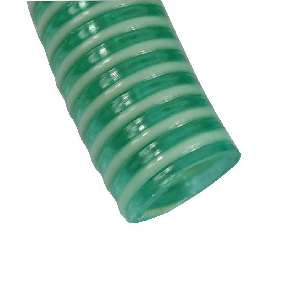 Ein grüner Schlauch mit weißen Ringen auf weißem Hintergrund.
