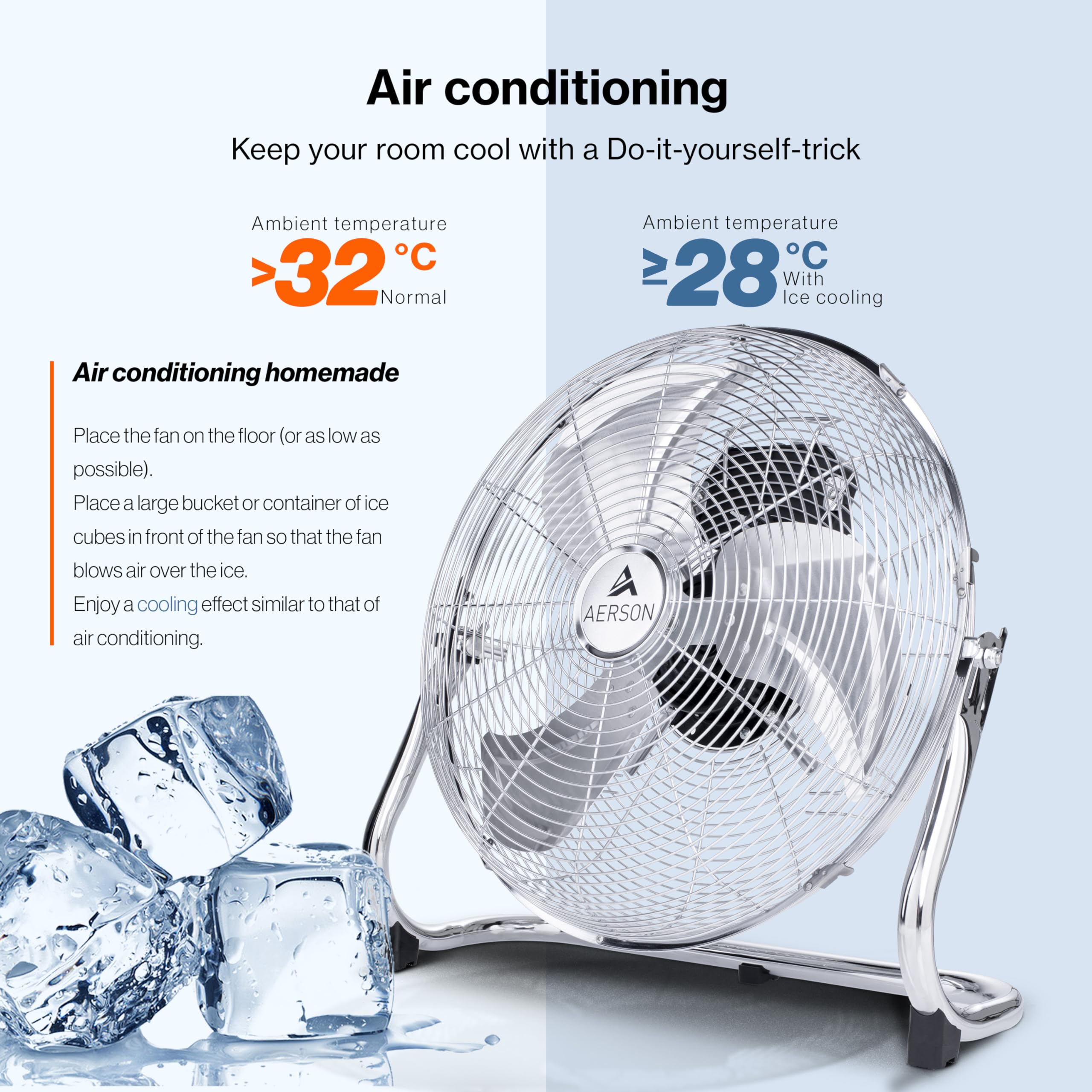 Un guide montre comment un ventilateur en métal avec des glaçons crée un effet rafraîchissant.