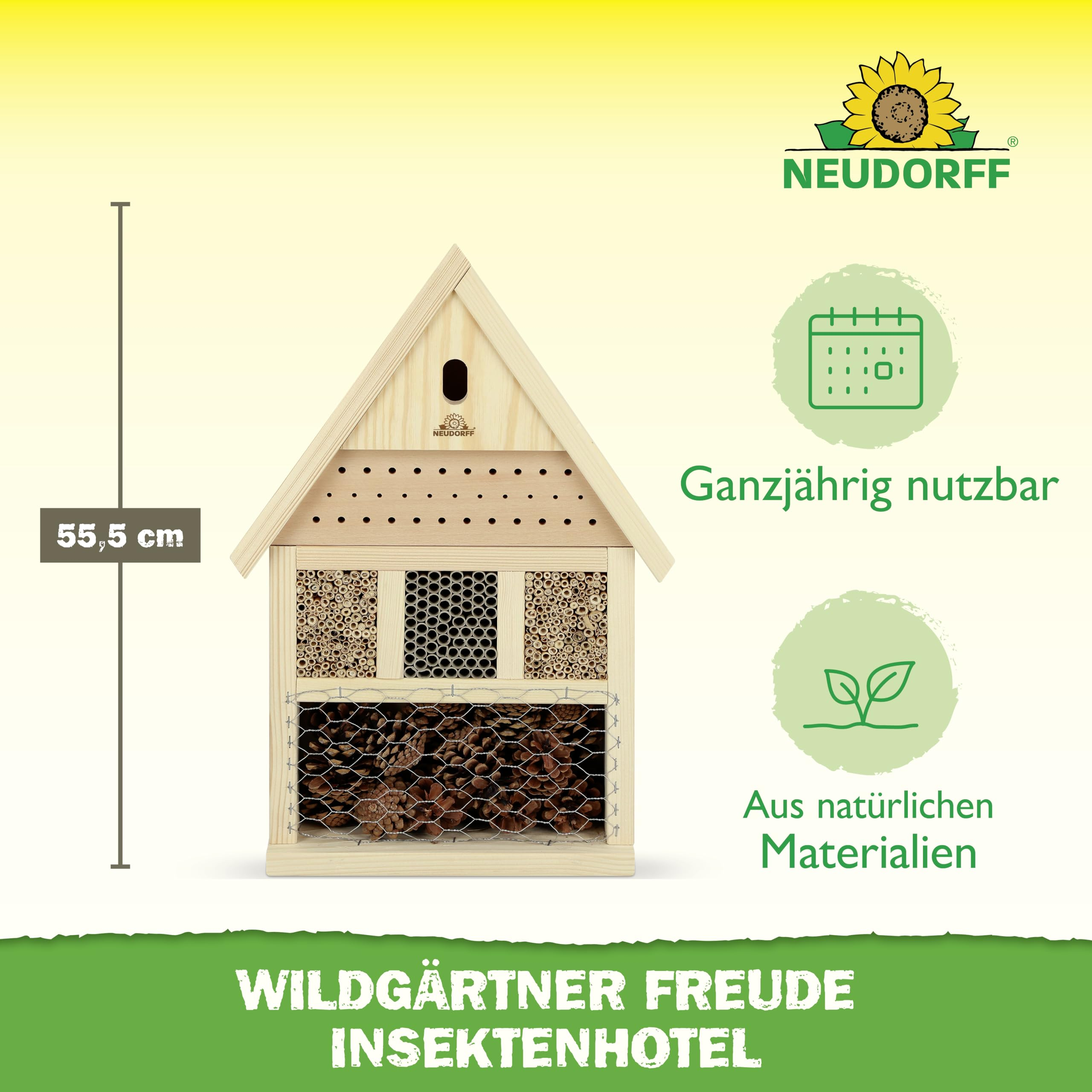 Hôtel à insectes en bois de Neudorff avec des matériaux naturels, haut de 55,5 cm.