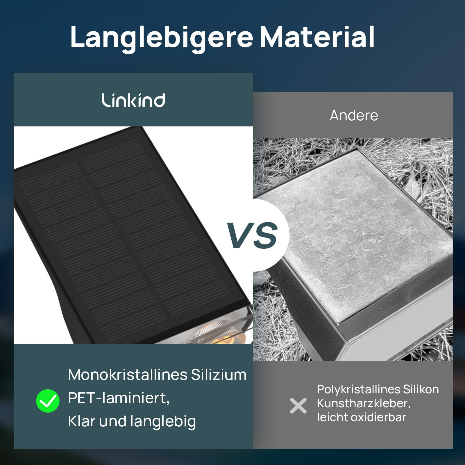 Comparaison de panneaux solaires : silicium monocristallin Linkind vs autre silicone polycristallin.