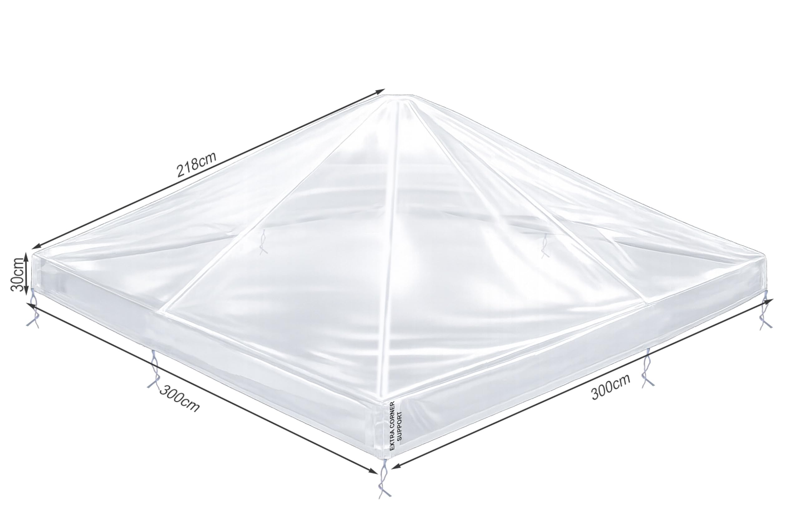 Technische Zeichnung einer quadratischen Pavillardach-Abdeckung mit den Maßen 300x300 cm, Höhe 30 cm.