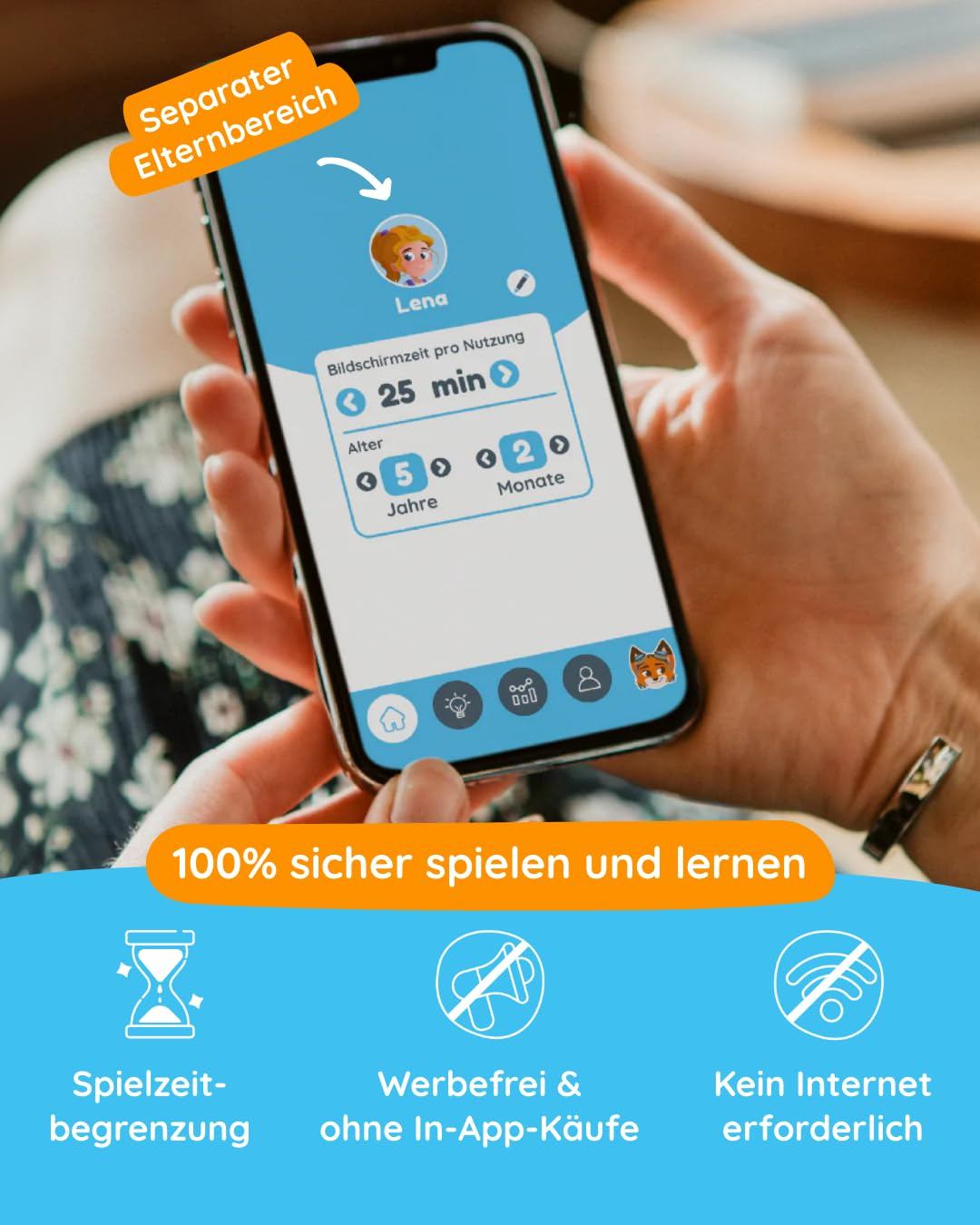 Smartphone in mano mostra un'app di tempo di schermo con icone per gioco, pubblicità e internet.