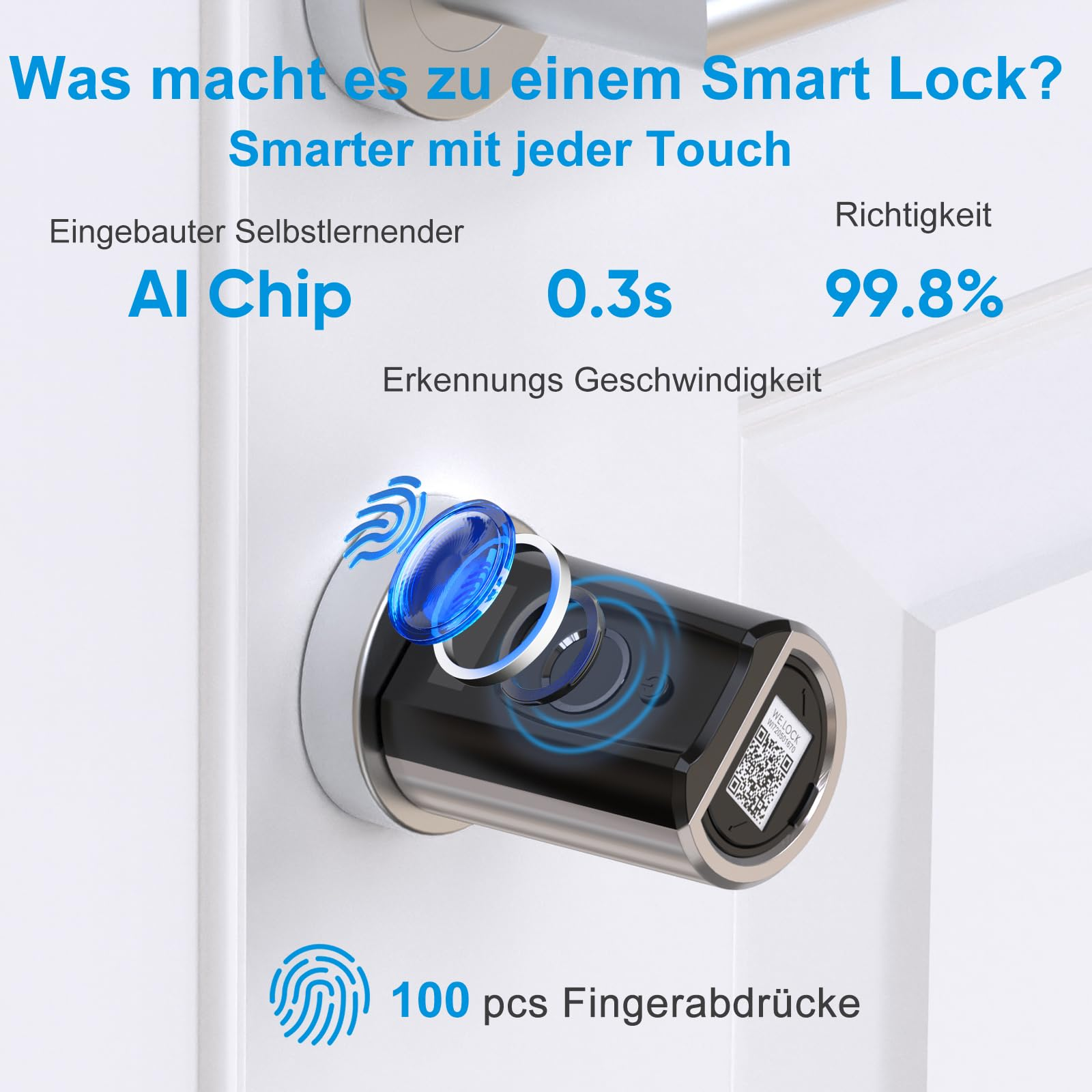 Ein Smart-Lock mit KI-Chip, schneller Erkennung in 0.3s und 99.8% Genauigkeit für 100 Fingerabdrücke.