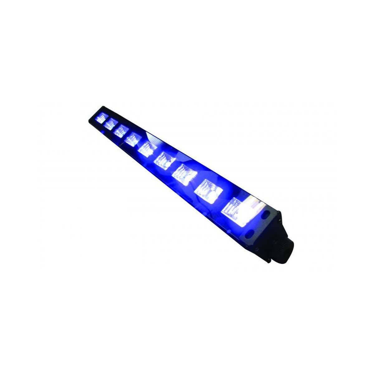 Längliche, schwarze LED-Leiste mit blauen LEDs auf hellem Hintergrund.