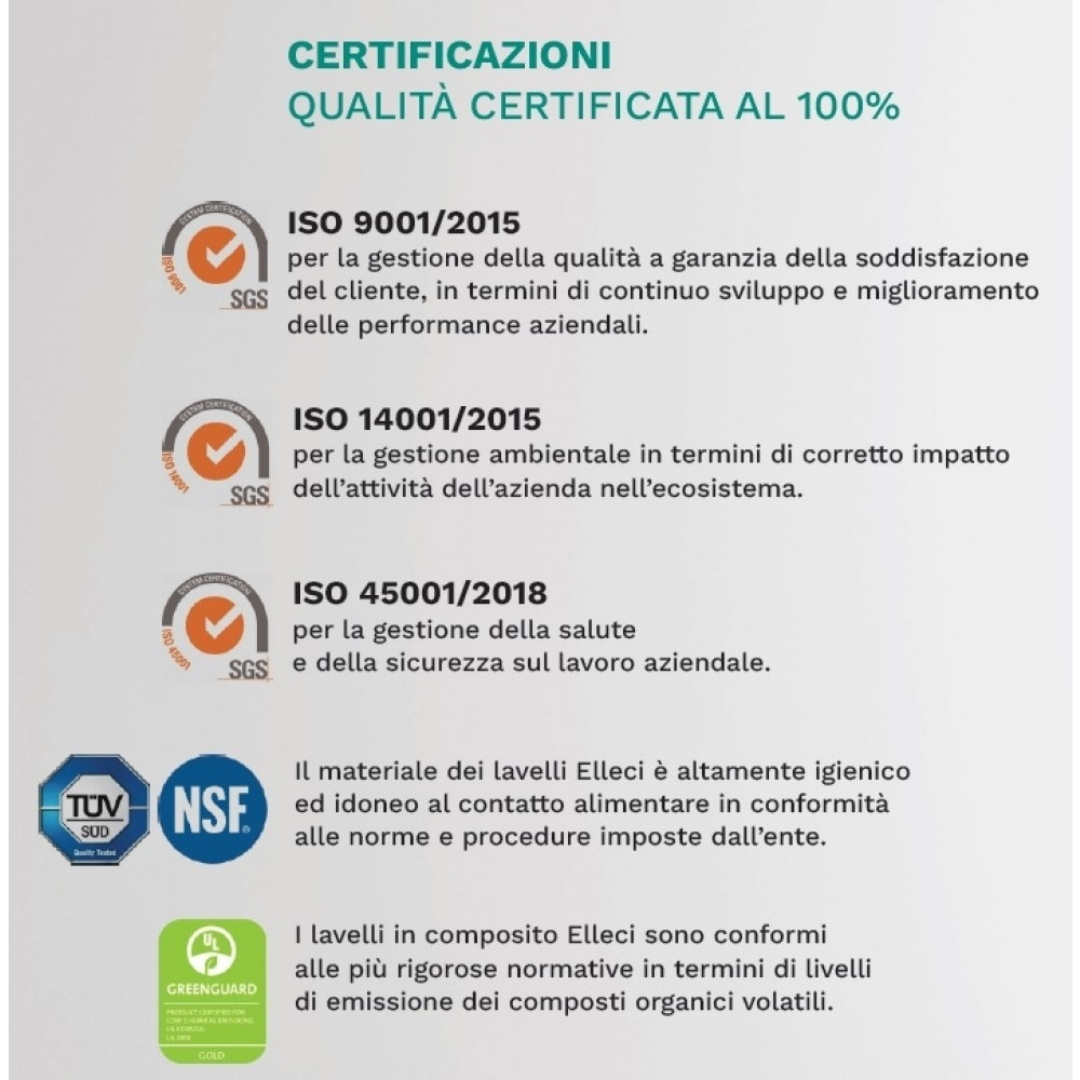 Un documento mostra certificazioni ISO e SGS con testo in italiano sulla gestione della qualità, dell'ambiente e della sicurezza.