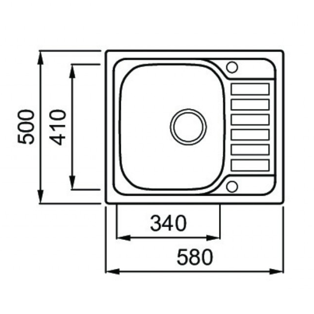 Disegno tecnico di un lavello rettangolare visto dall'alto con dimensioni 580x500 mm.