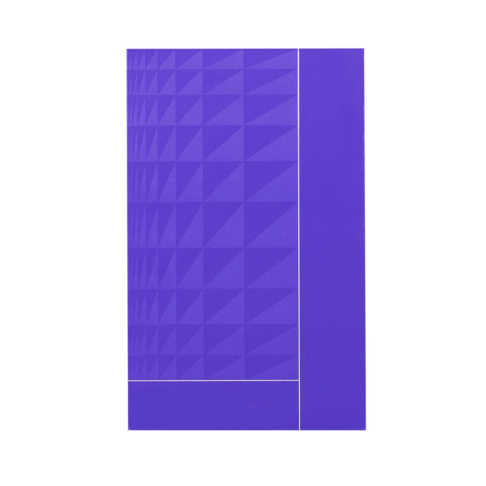 Solda üçgen desenli ve dikey çizgili mor renkli grafik.